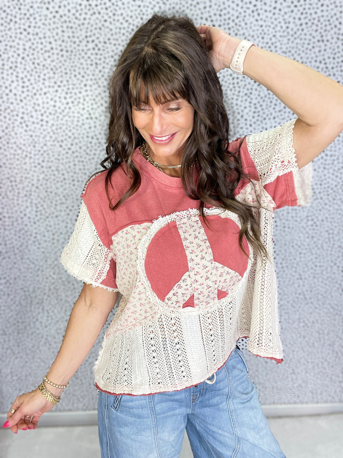 POL Harmony Peace Patch Short Sleeve Top In 4 Colors *Final Sale*