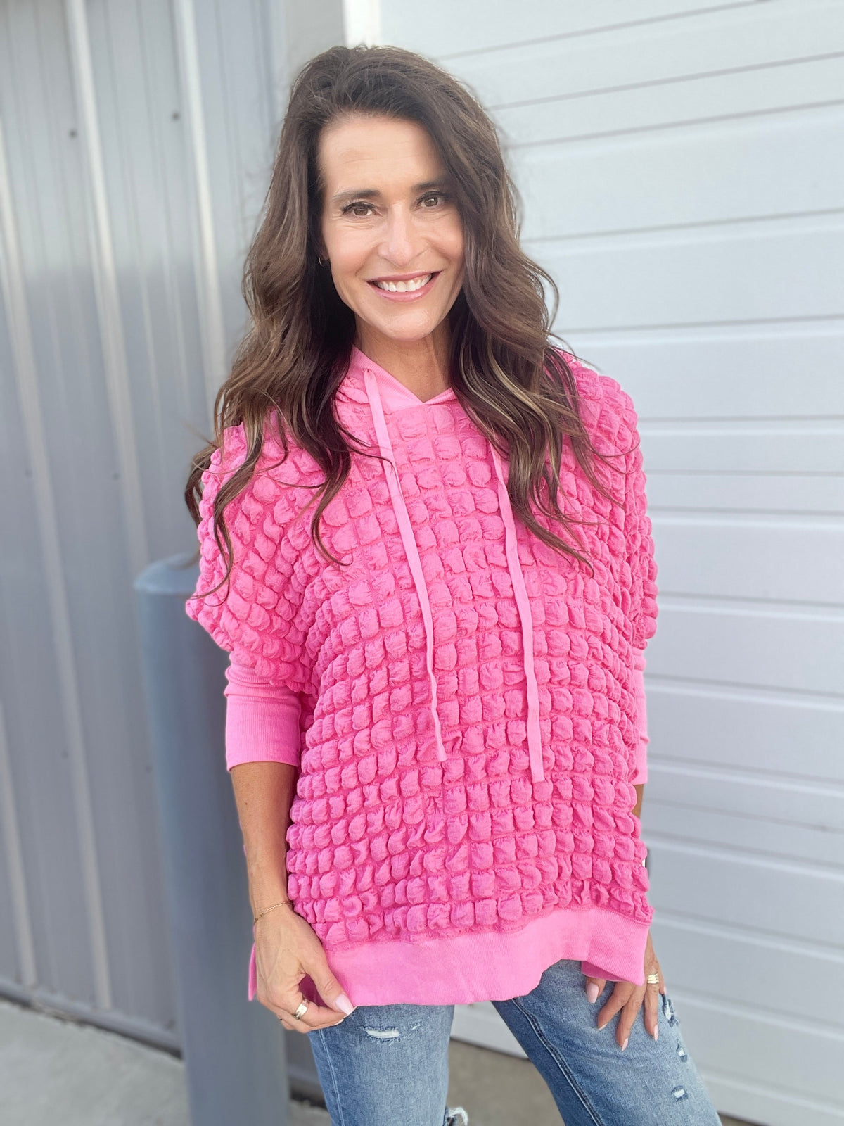 Bubbly Bliss Loose Fit Bubble Hoodie In 3 Colors: Black, Pink, Teal *Final Sale*