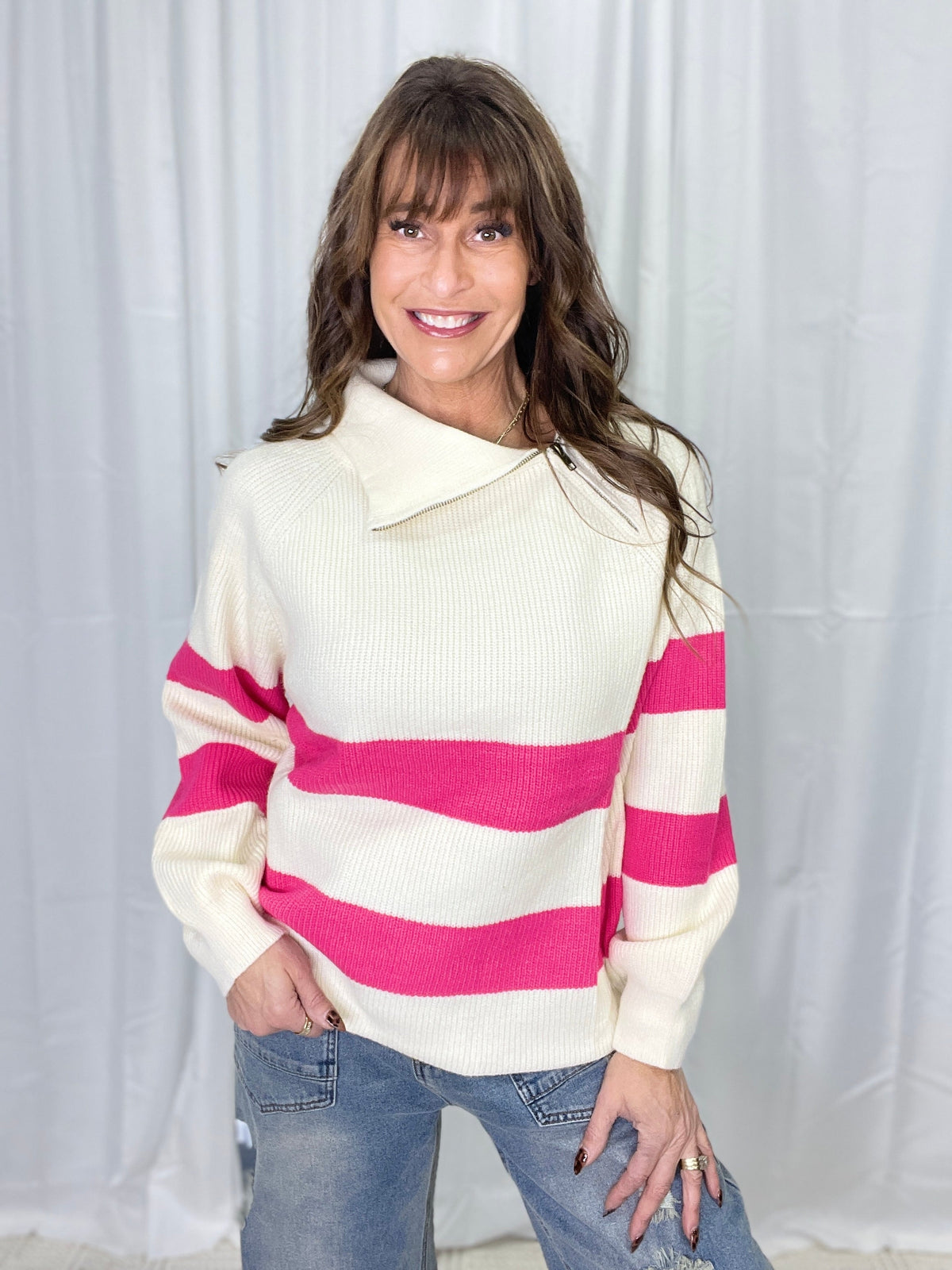 POL Goal Setter Long Sleeve Sweater In Cream *Final Sale*