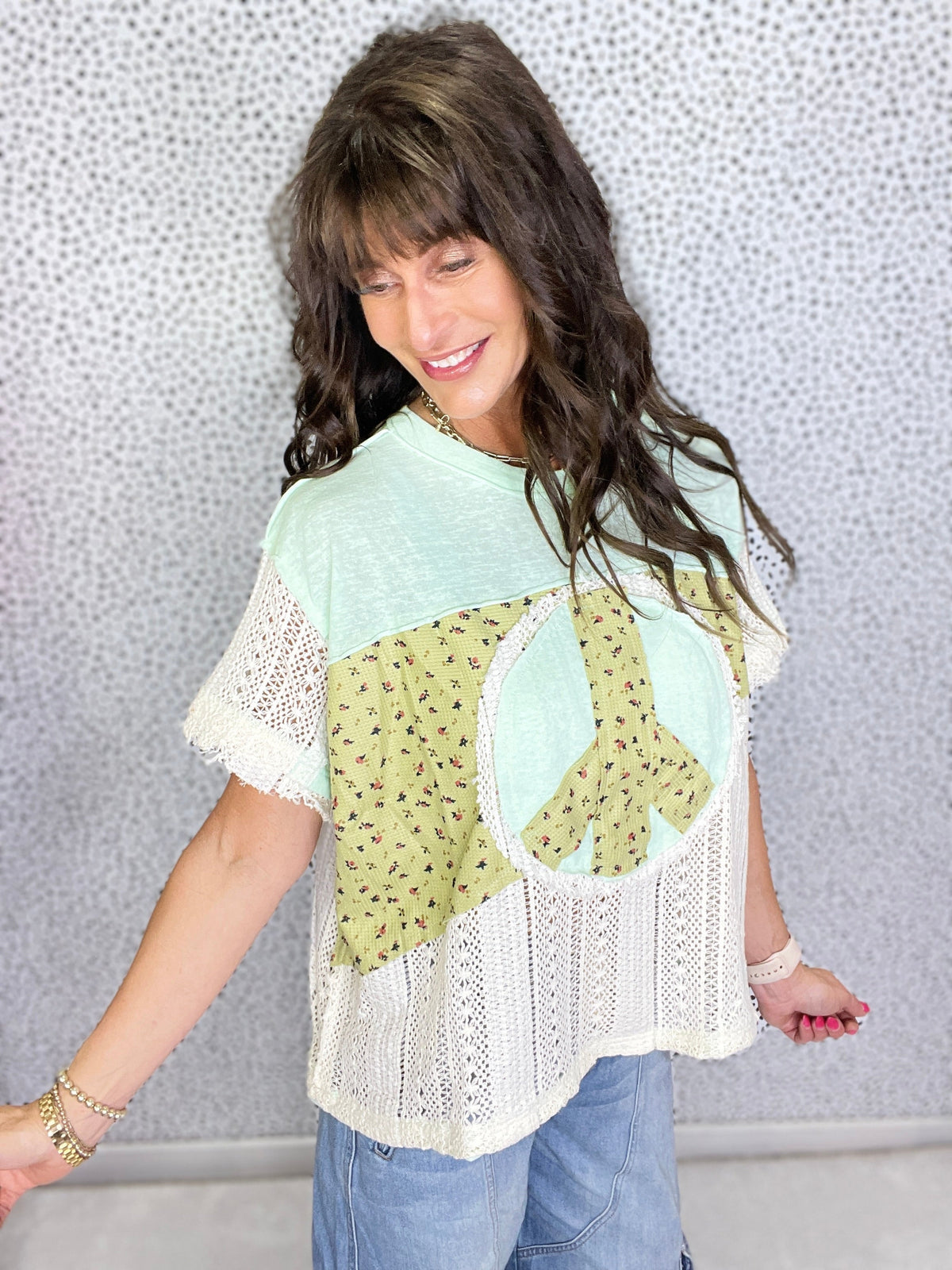 POL Harmony Peace Patch Short Sleeve Top In 4 Colors *Final Sale*