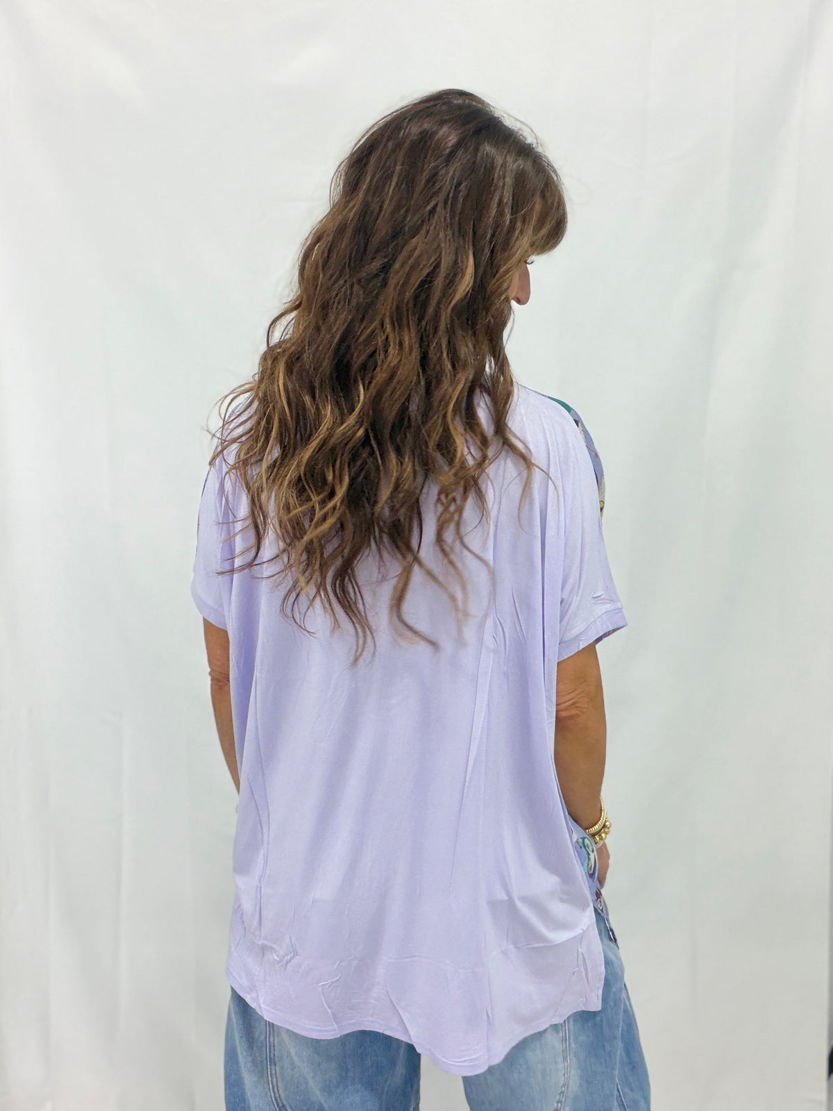 Golden Hour Glow Owl Print Loose Fit Top In Peri Blue