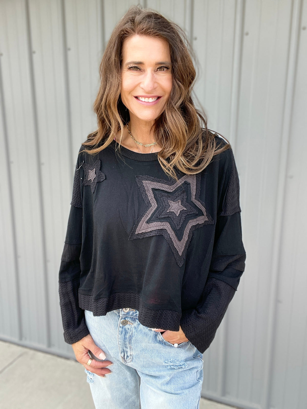 POL Celestial Patchwork Cropped Knit Top In 5 Colors *Final Sale*