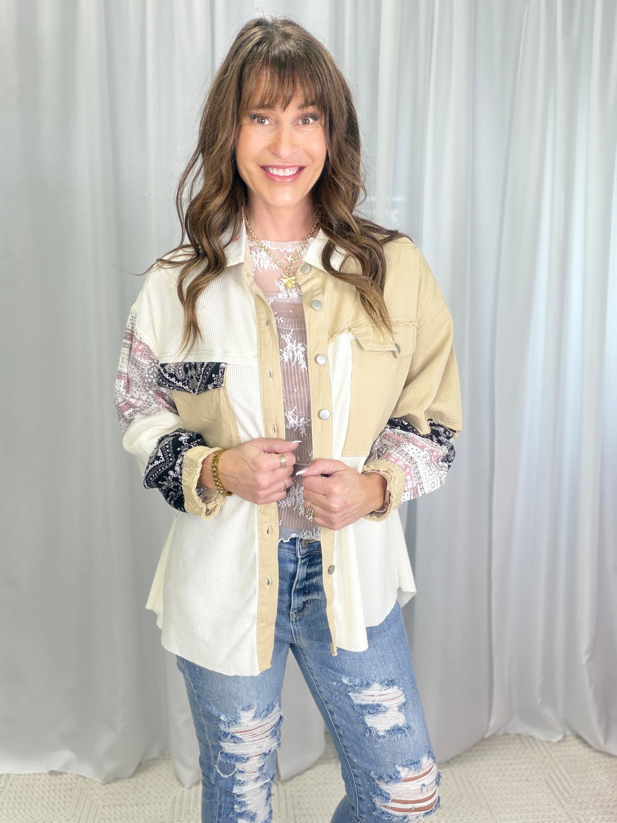 POL Sassy Look Oversized Patch Work Top In 6 Colors *Final Sale*