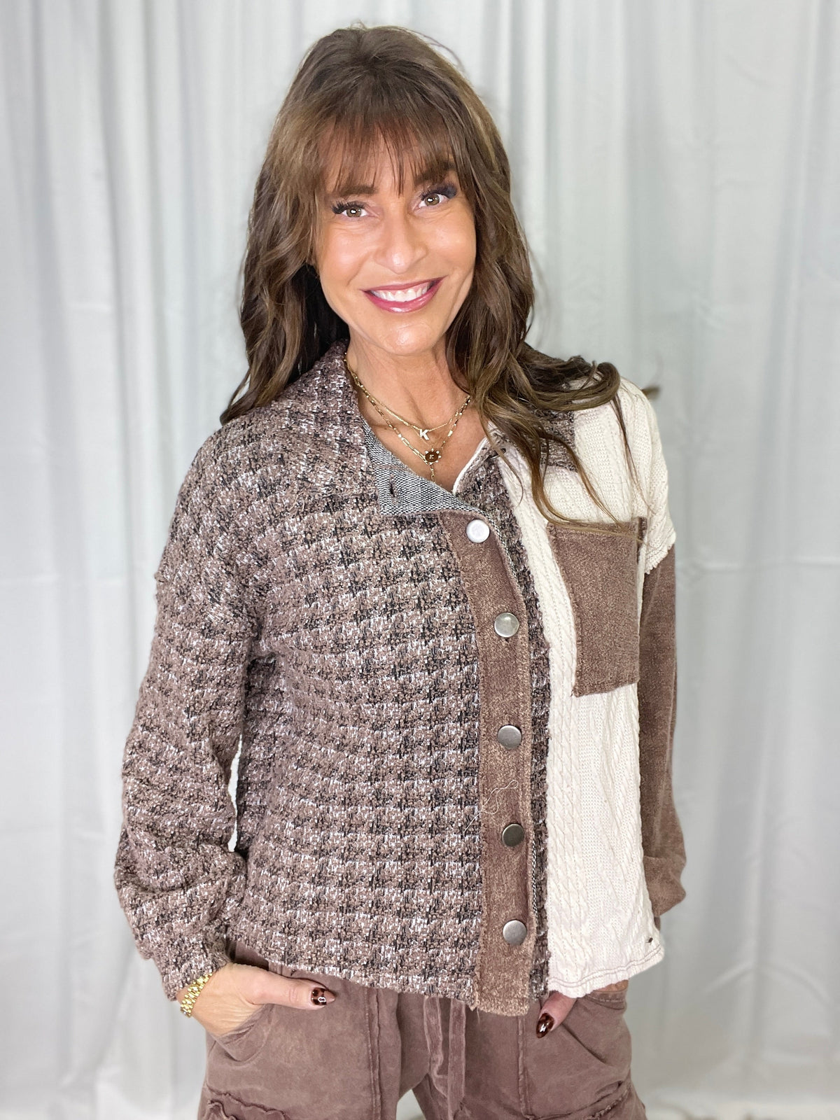 Split Ridge Patchwork Shacket In 2 Colors *Final Sale*