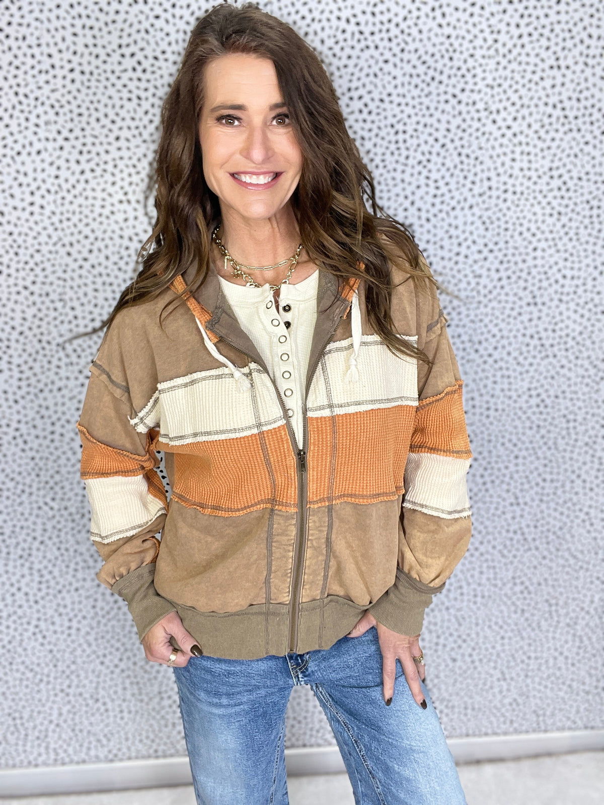Oli & Hali Two Steps Back Color Block Thermal Jacket