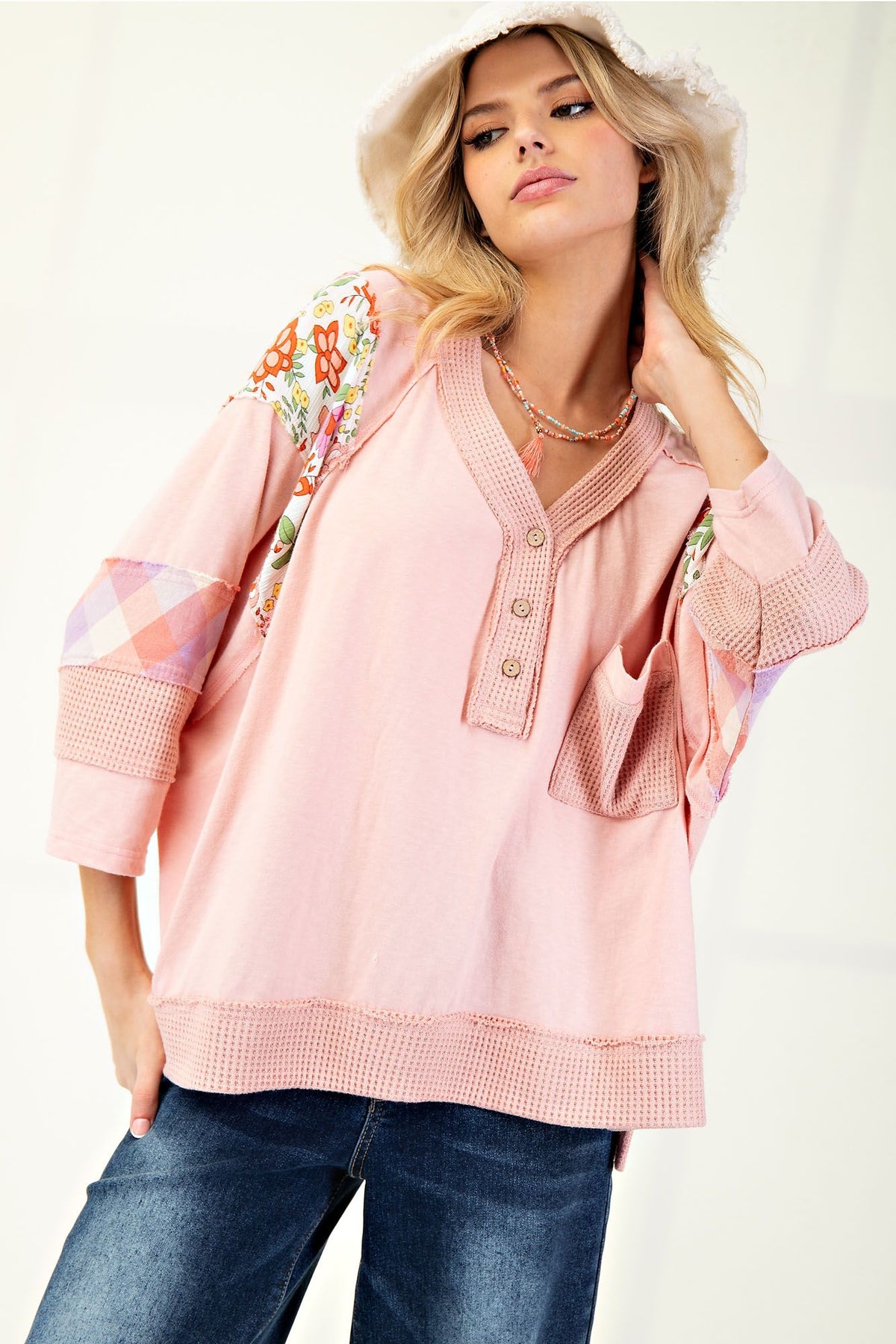 Let's Talk About This 3/4 Sleeve Soft Washed Henley Top In 2 Colors