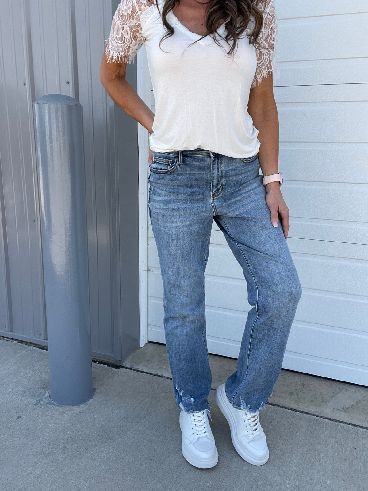 Judy Blue Peggy High Rise Straight Jeans With Distress 470