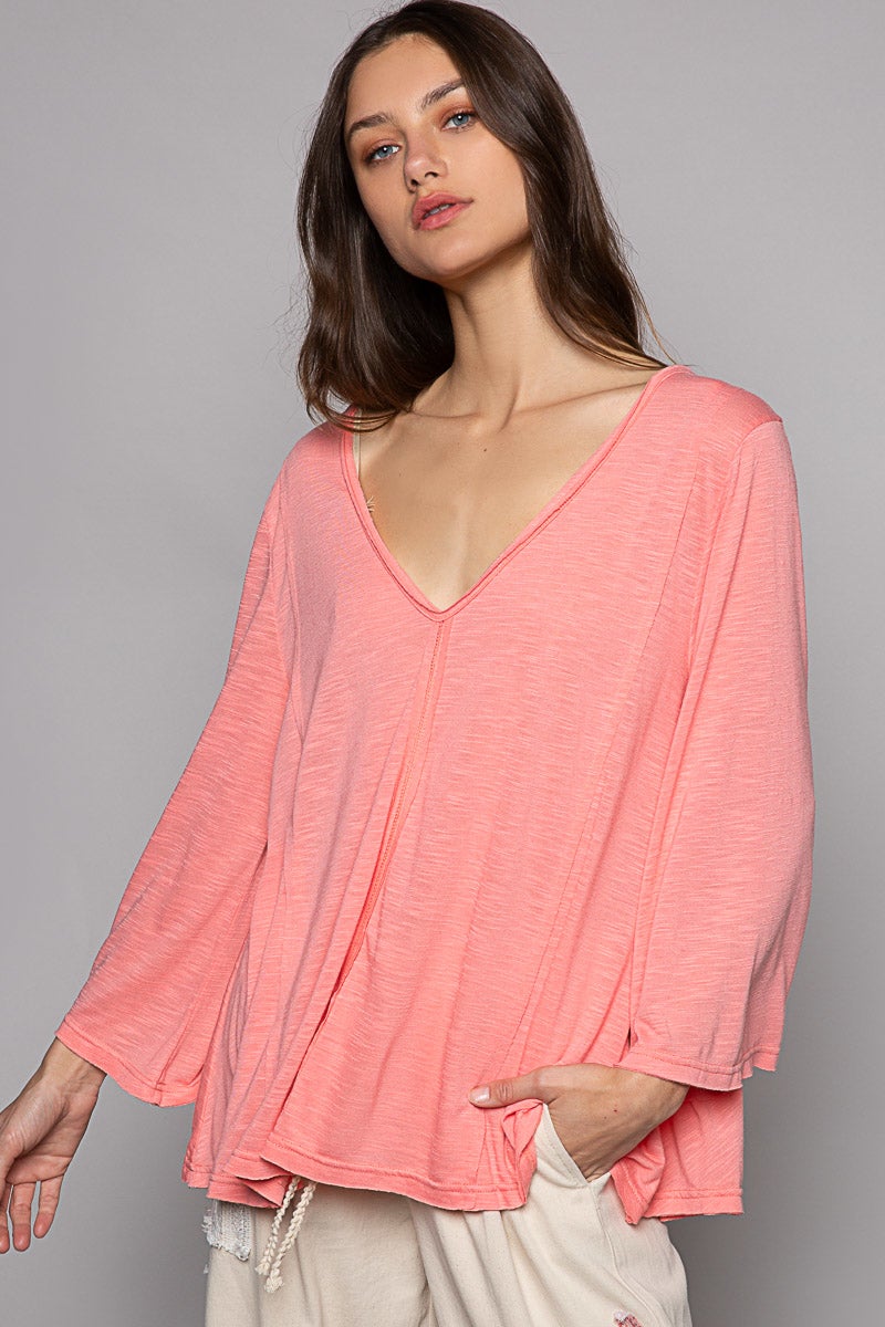 POL Taking It Easy V-Neck Bell Sleeve Top In Pink *Final Sale*