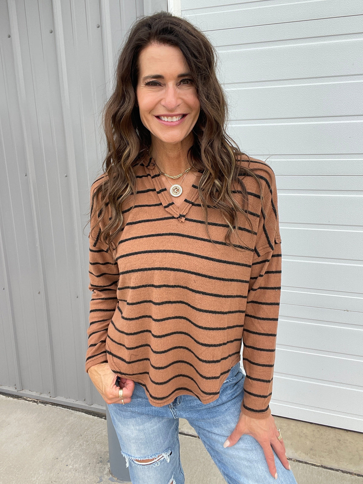 Coming True Long Sleeve Striped Top In Brown *Final Sale*