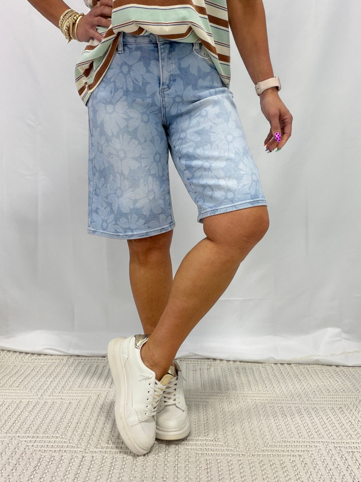 Daydream Believer Floral Slouch Bermuda Shorts In Light