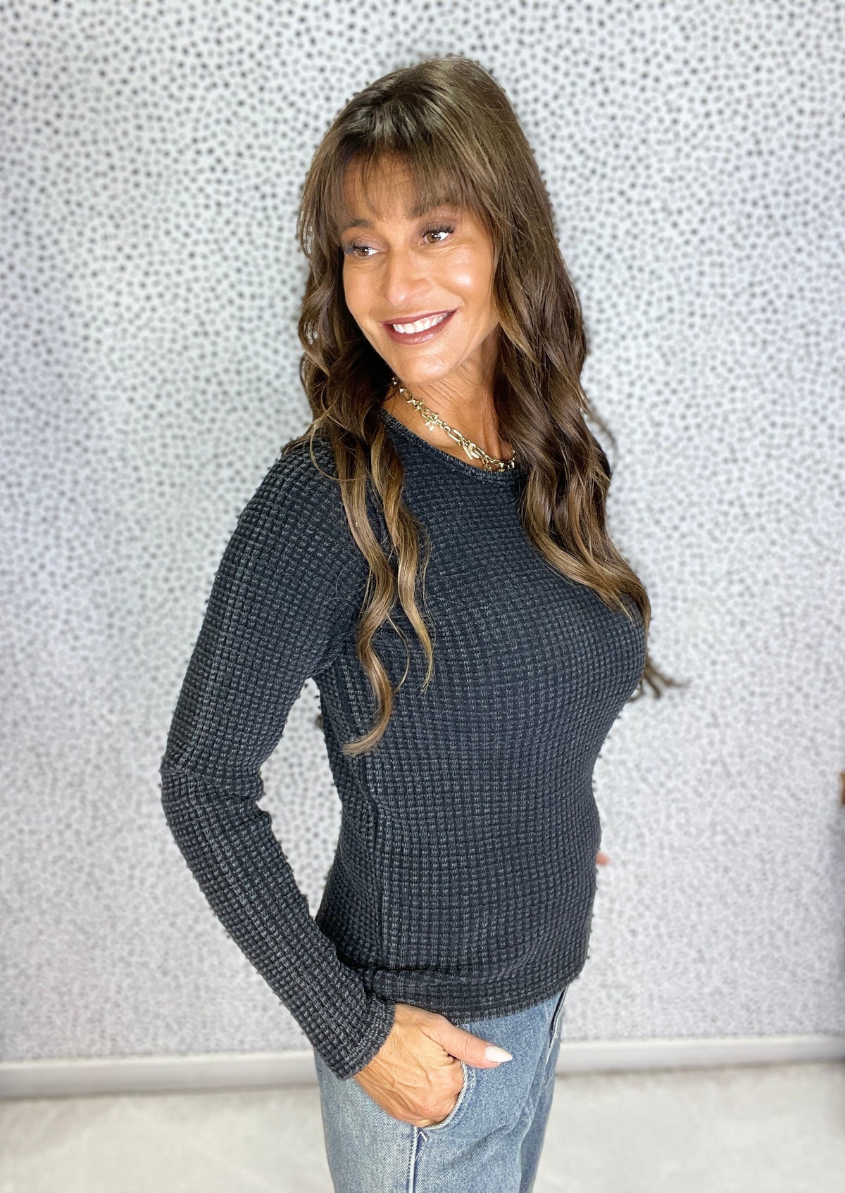 Just Being Me Waffle Long Sleeve Top  In 2 Colors *Final Sale*