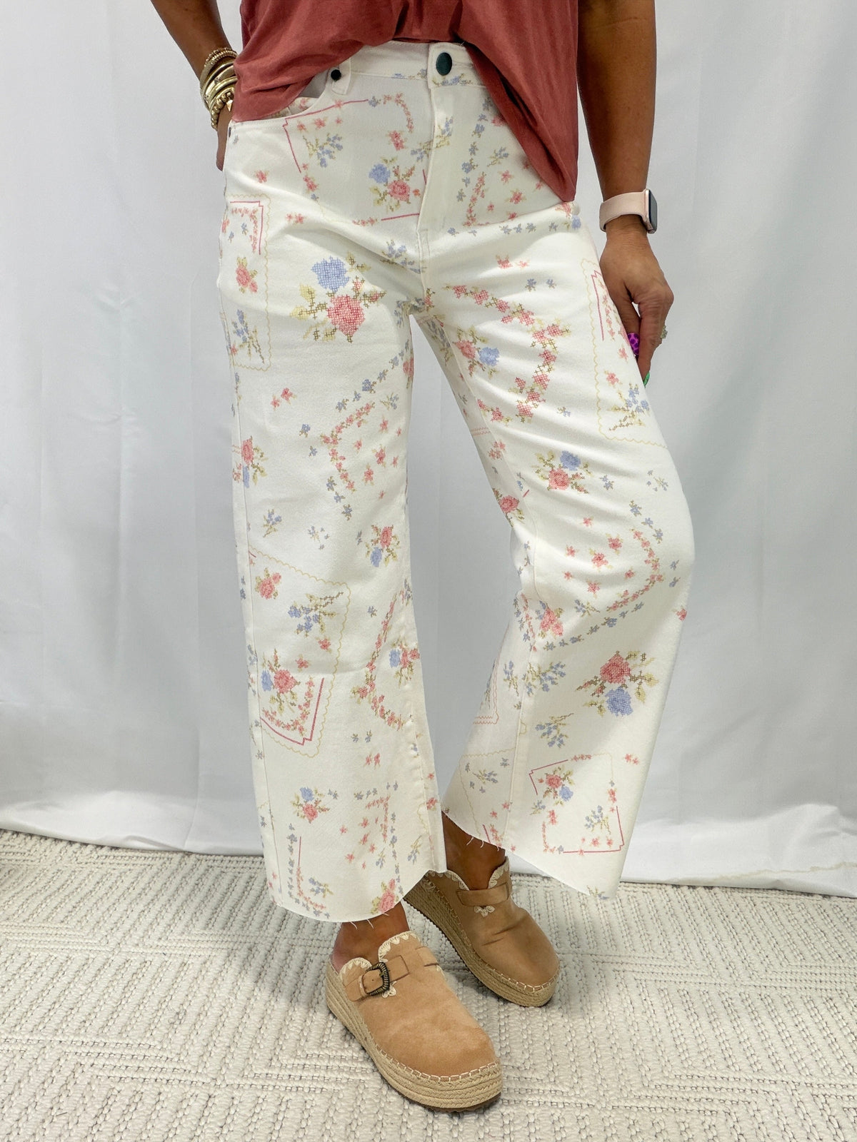 Heirloom Bloom Enzyme Washed Twill Pants In White