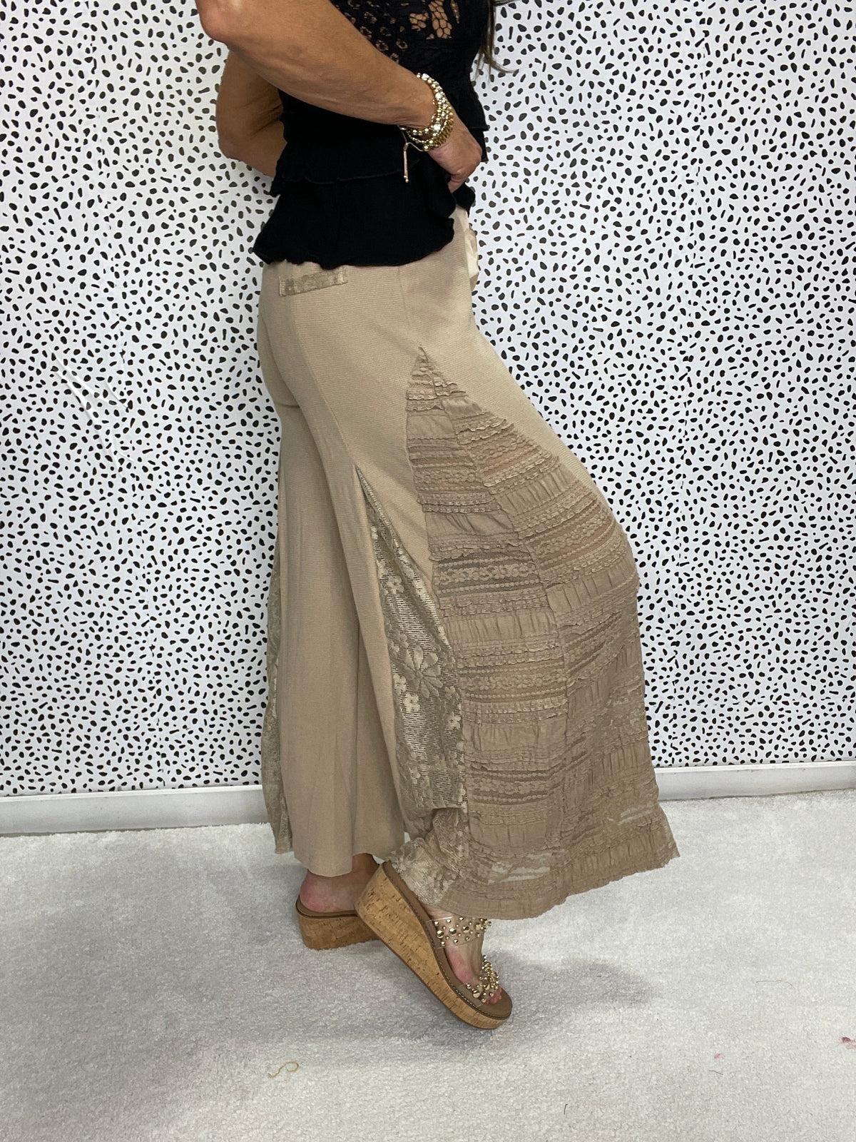 POL Sweet Charm Wide Leg Thermal And Lace Mix Pants In 2 Colors *Final Sale*