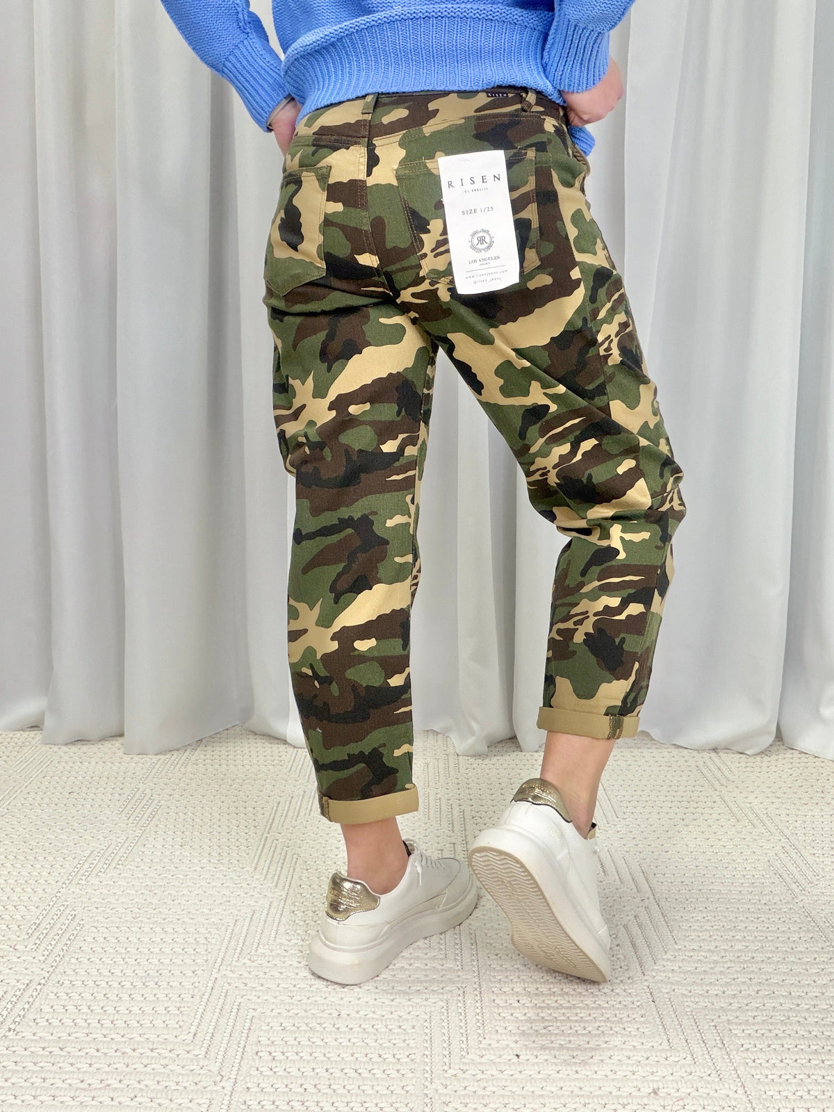 Risen Brinley Camo High Rise Ankle Barrel Double Roll Up Jeans