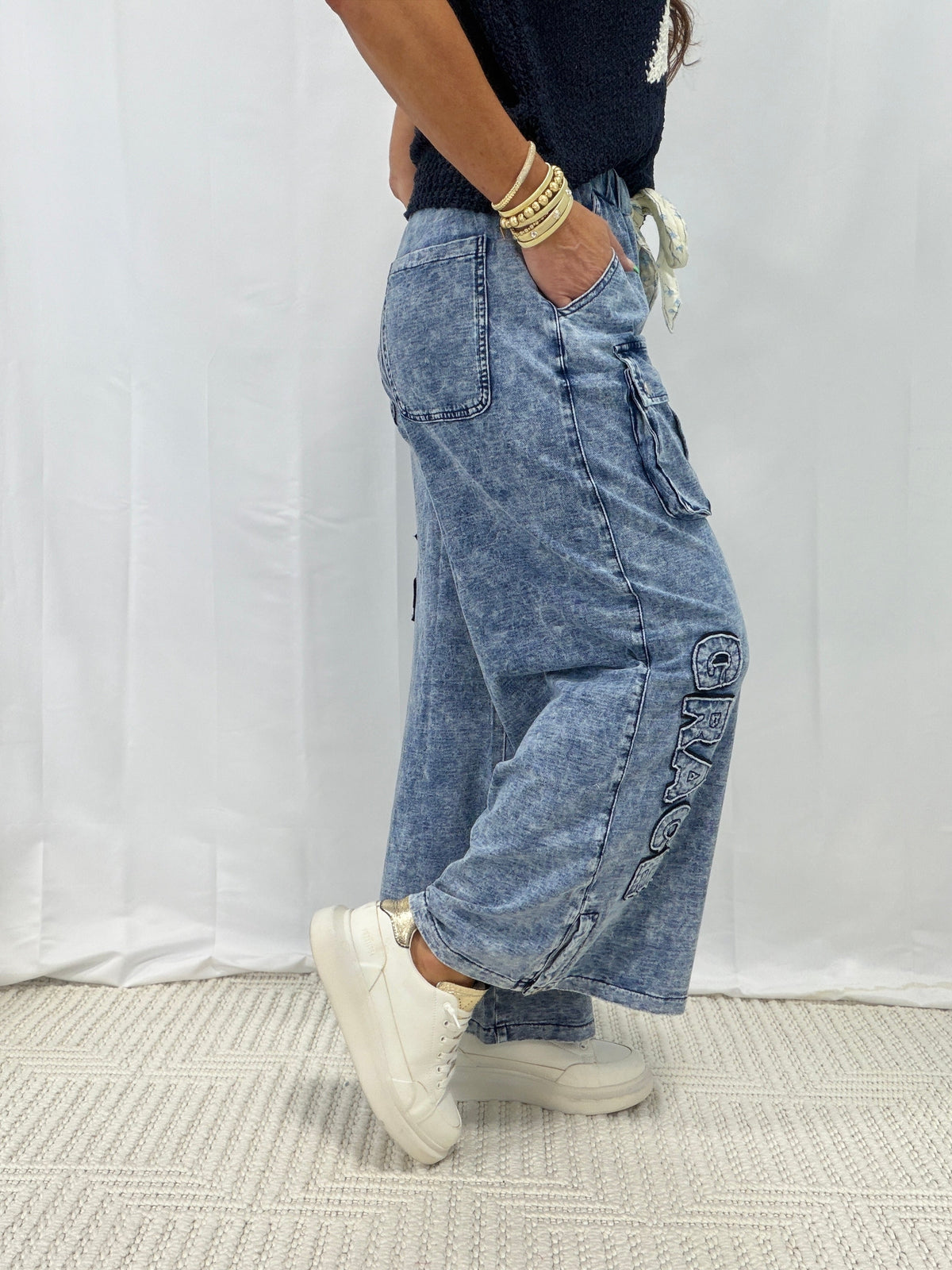 POL City Stroll Wide Leg Pants In Denim