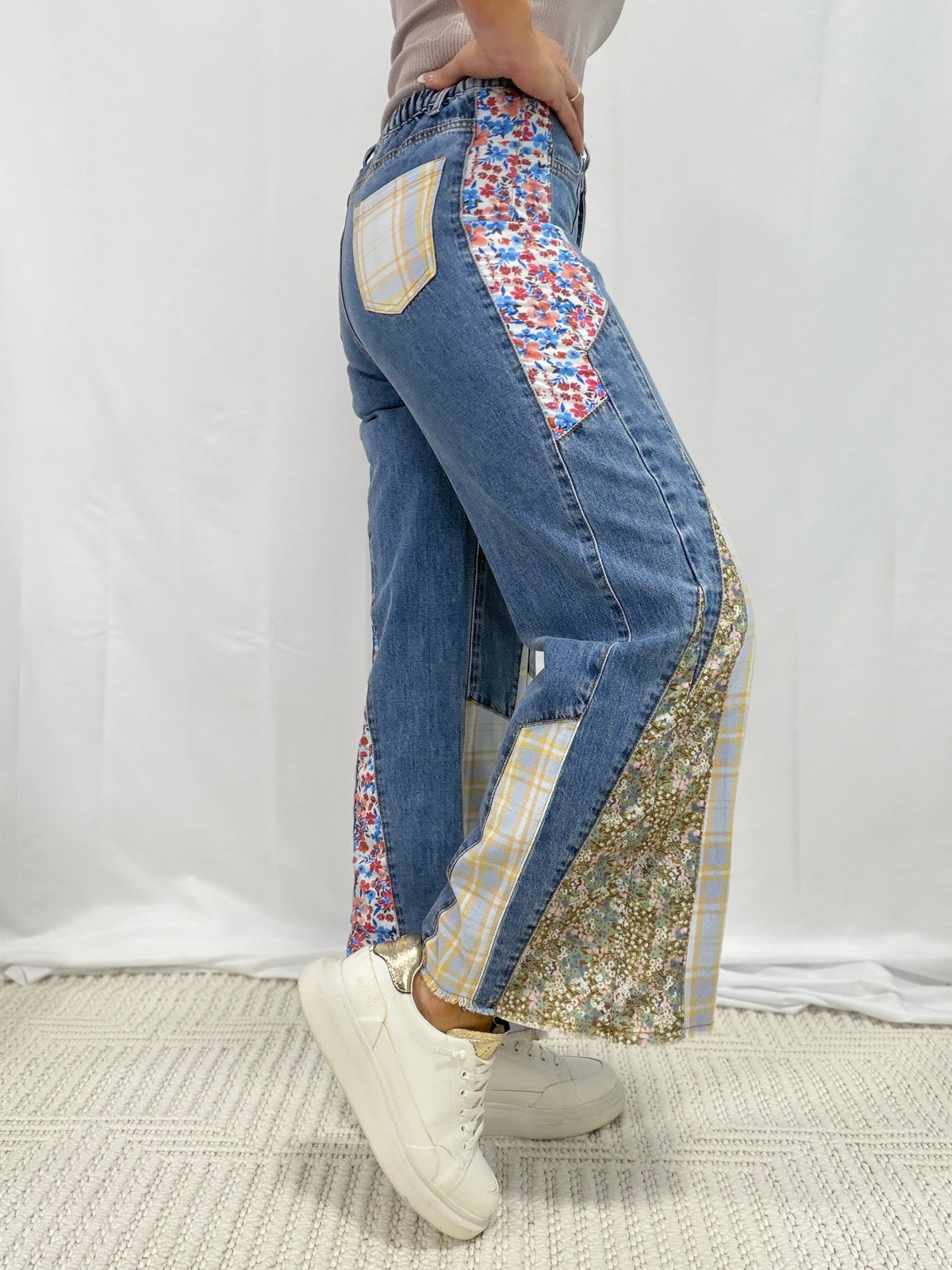 Wildflower Wanderer Patchwork Pants In Denim