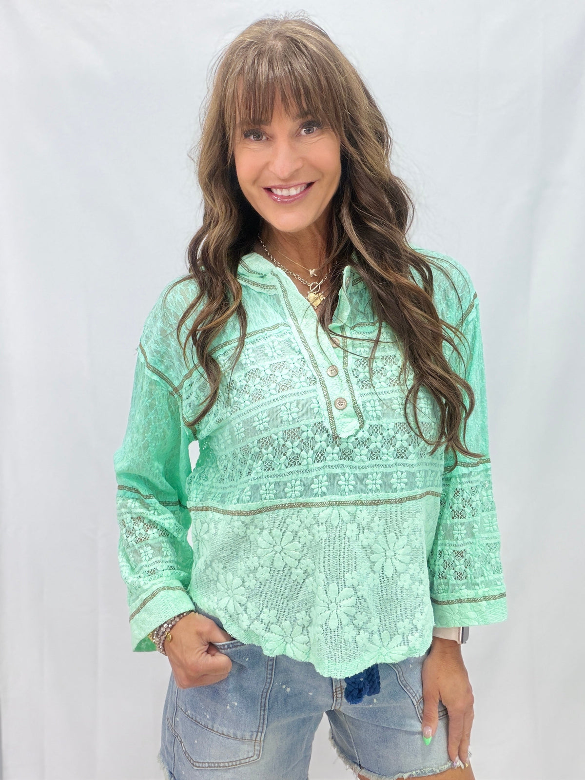 Pol Blossom Breeze Lace Hoodie in 2 Colors