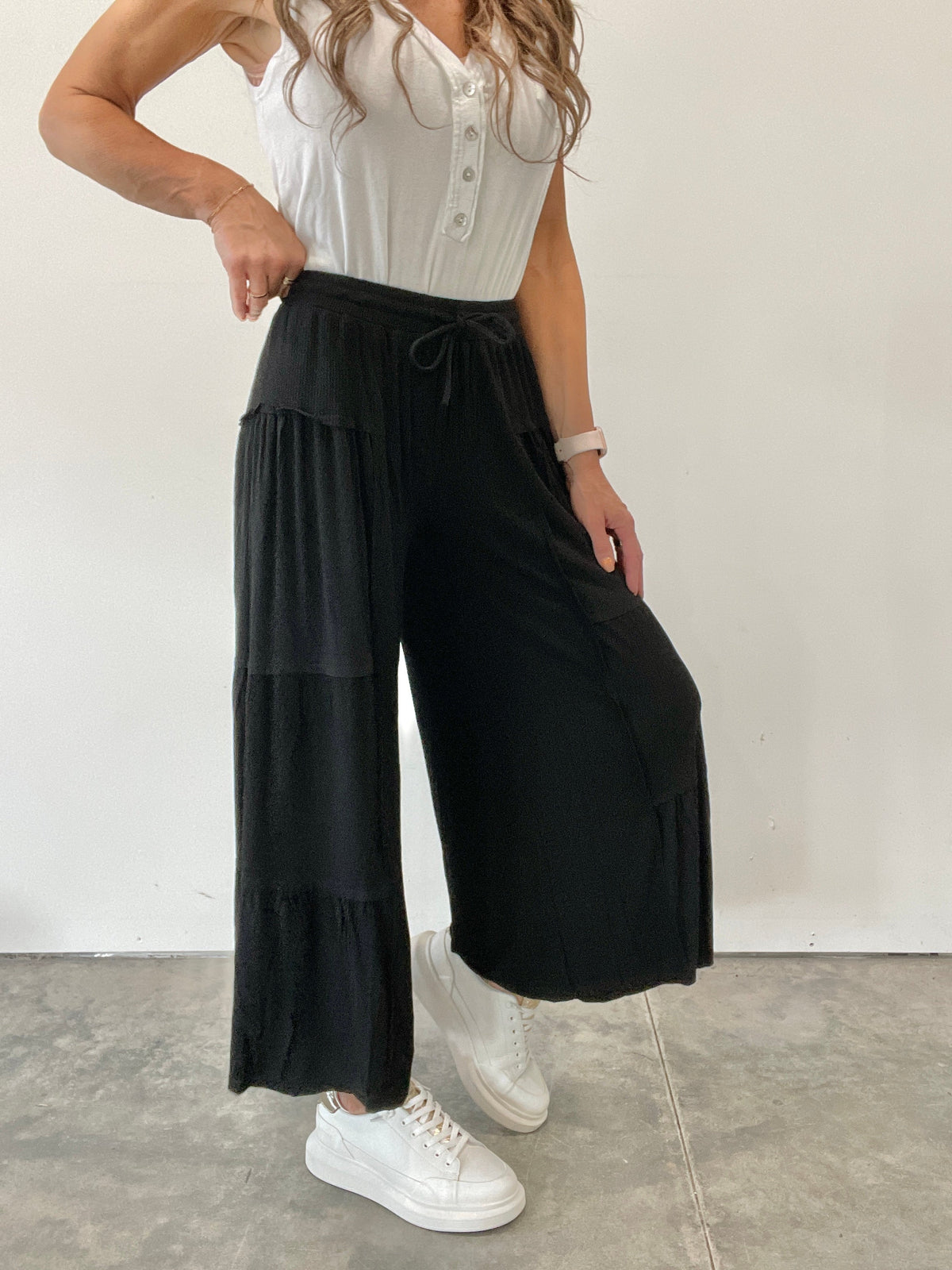 Pol A Little Bit Of Paradise Wide Leg Crop Pants In 5 Colors: Black, Grey, Pink, Mocha, Ivory