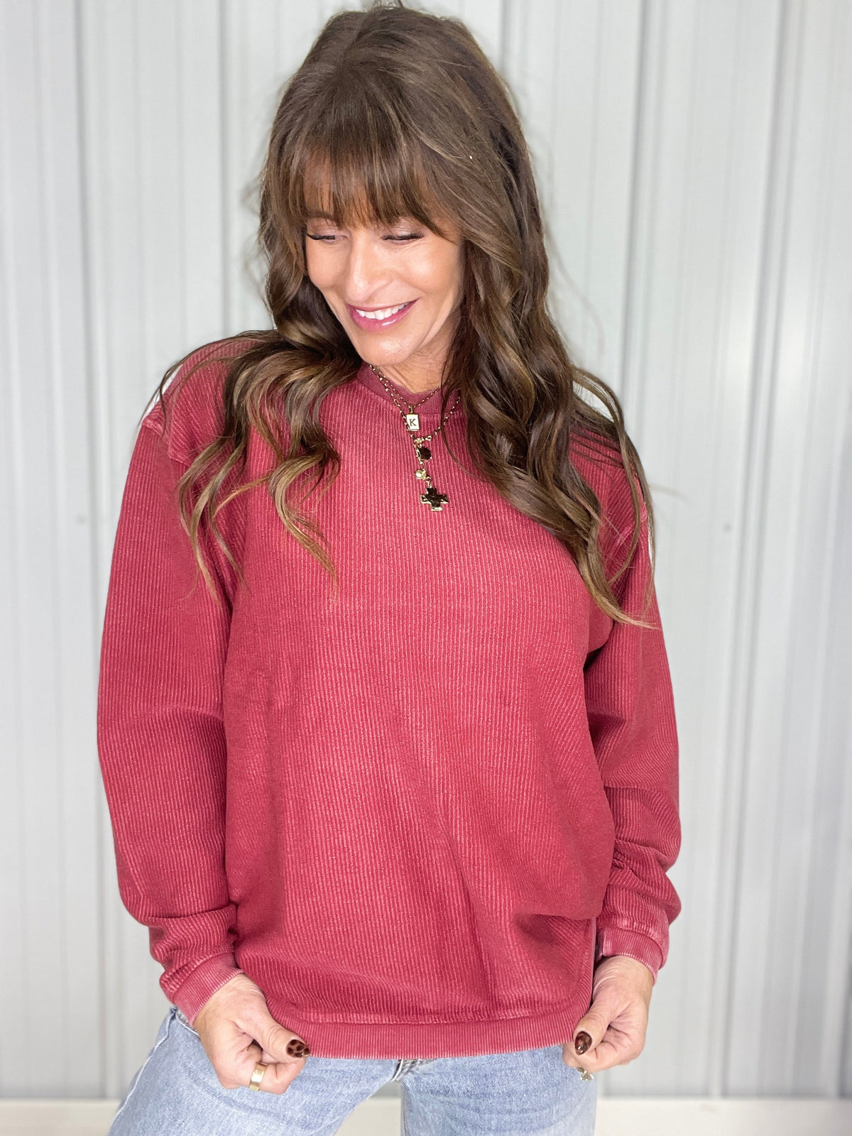 Snow Washed Corded Crewneck in 3 Colors