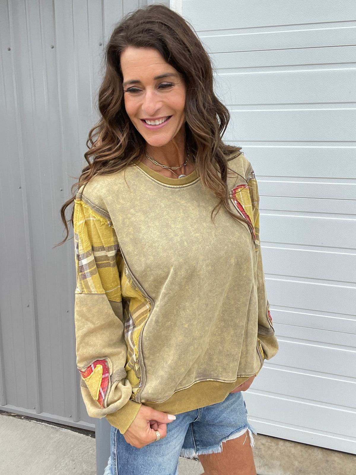 All My Heart Patch Mineral Washed Pullover In 2 Colors: Golden, Pumpkin