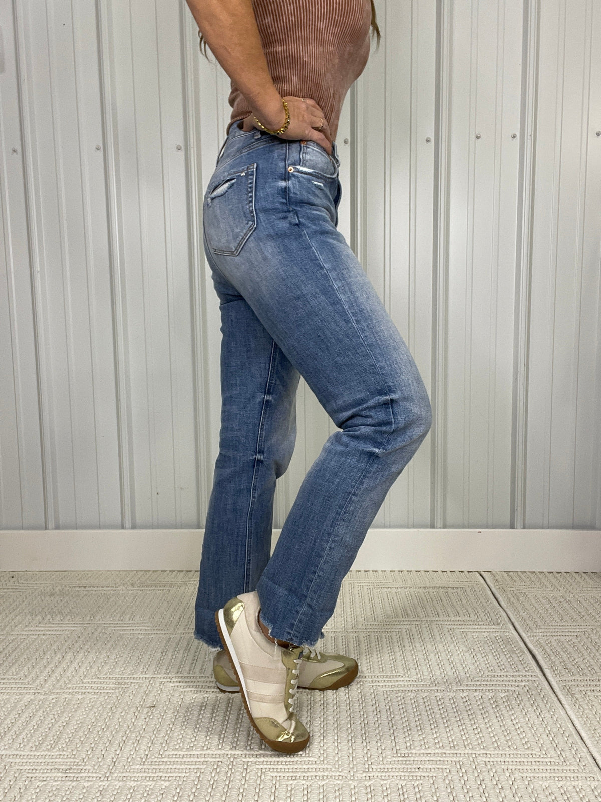 Mica Aldo Blue Super High Ankle Straight Leg Jeans 536