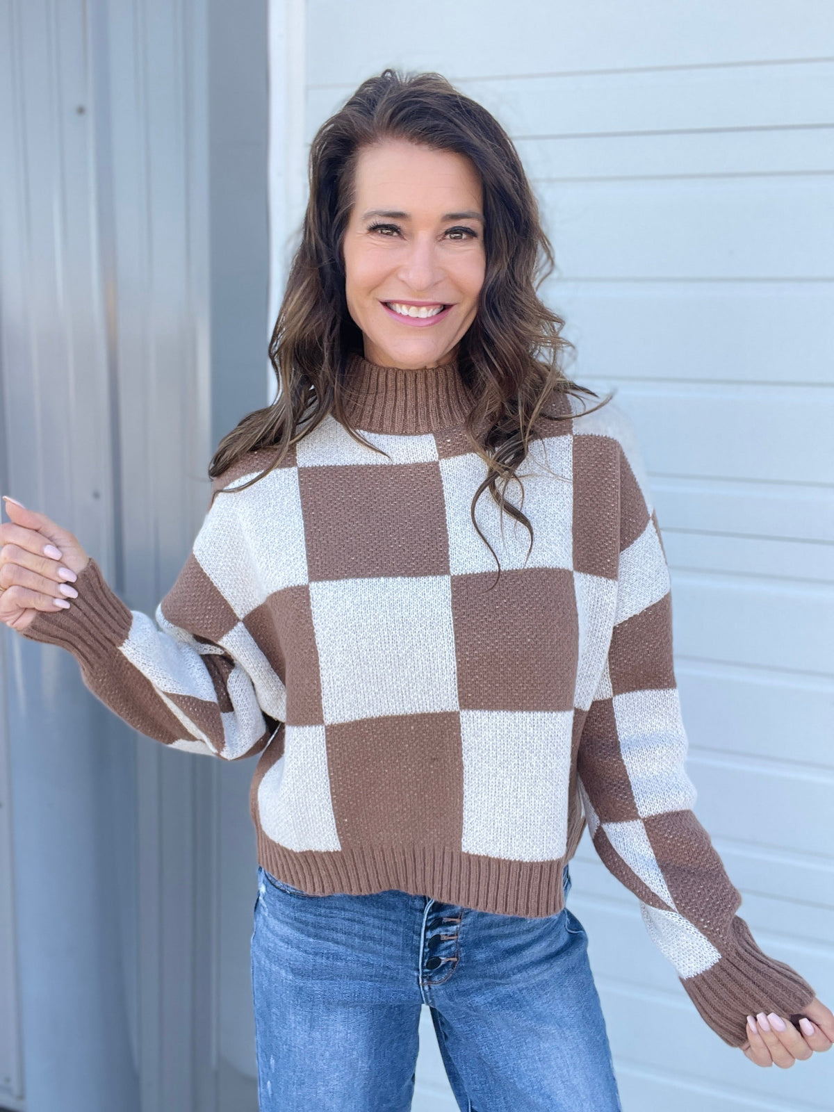Pass The Vibe Check Mock Neck Sweater In 2 Colors: Mocha, Black *Final Sale*
