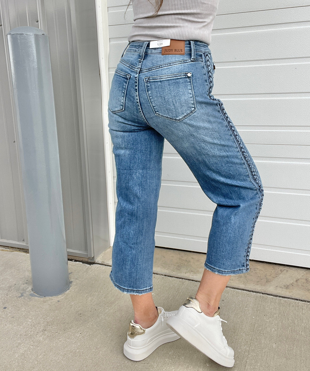 Judy Blue Chloe Braided Accent Wide Leg Crop Jeans 850