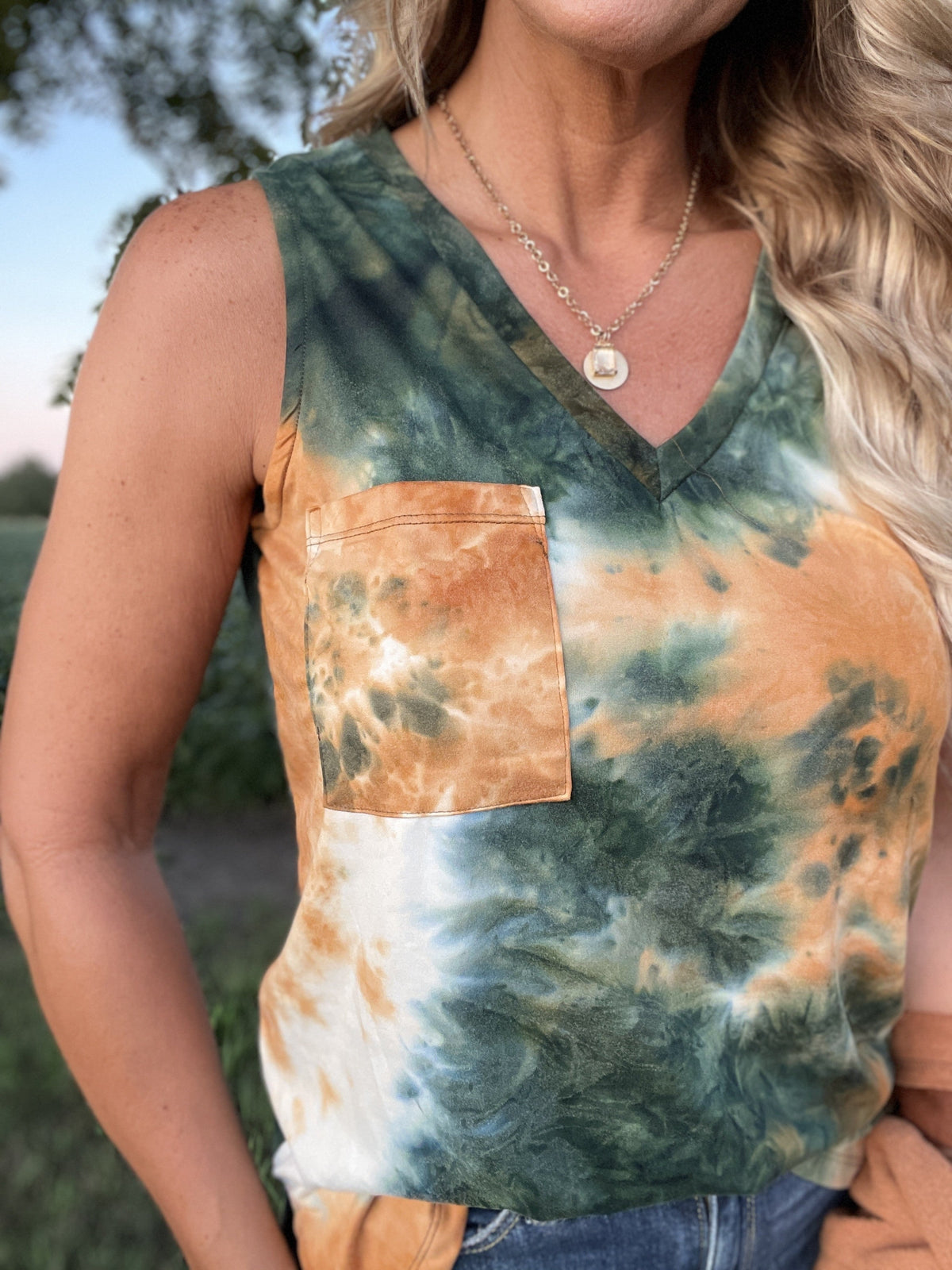 Swirl Dye Golden Sleeveless Top