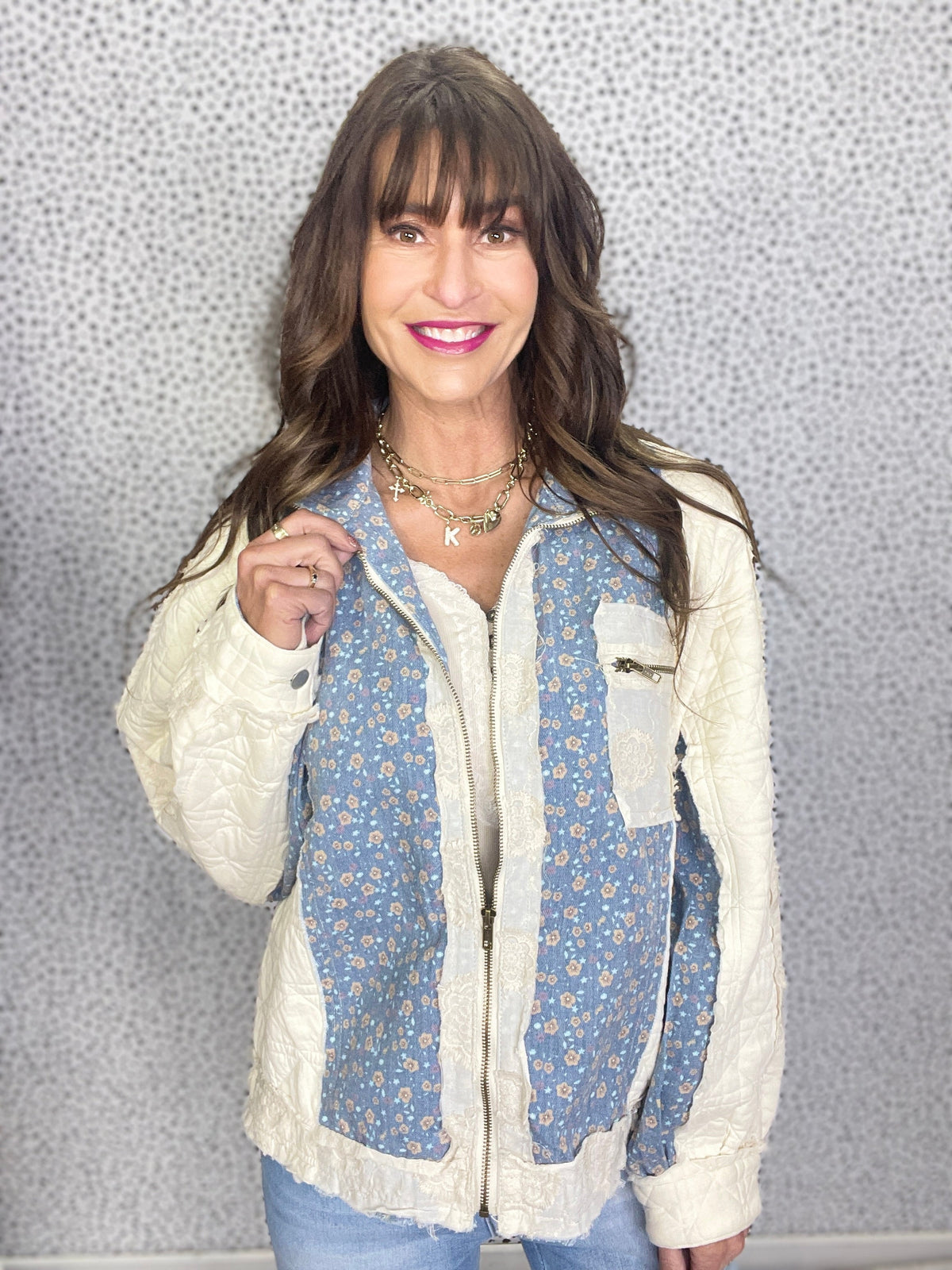 POL Meadow Lane Balloon Sleeve Quilted Jacket In Cream