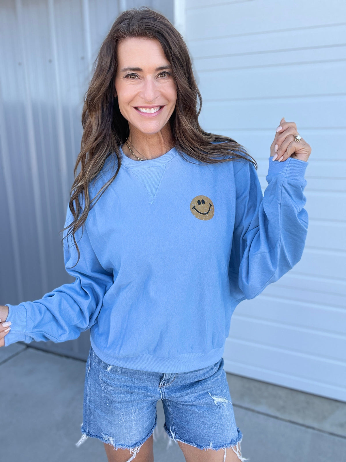 Charming Smile Relaxed Terry Pullover In 3 Colors: Pink, Grey, Blue *Final Sale*