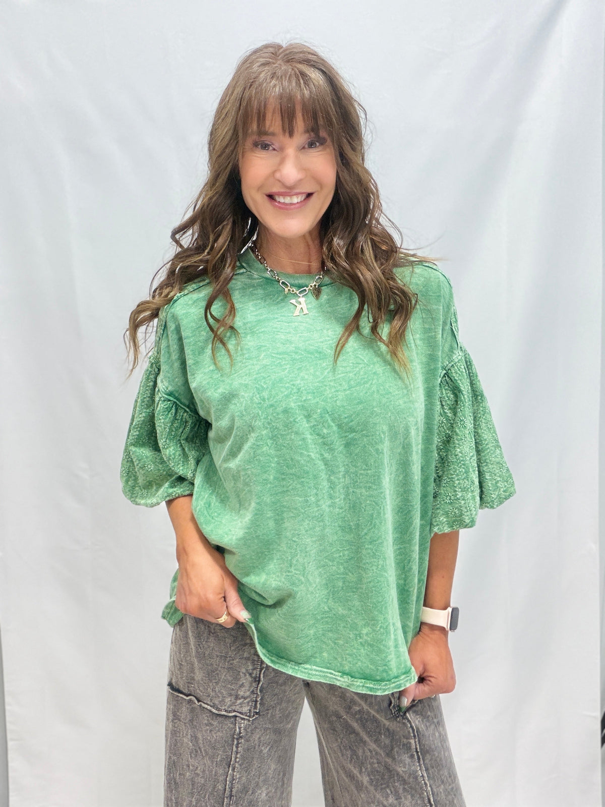 Til You Come Back Home Puff Sleeve Accent Top In 2 Colors