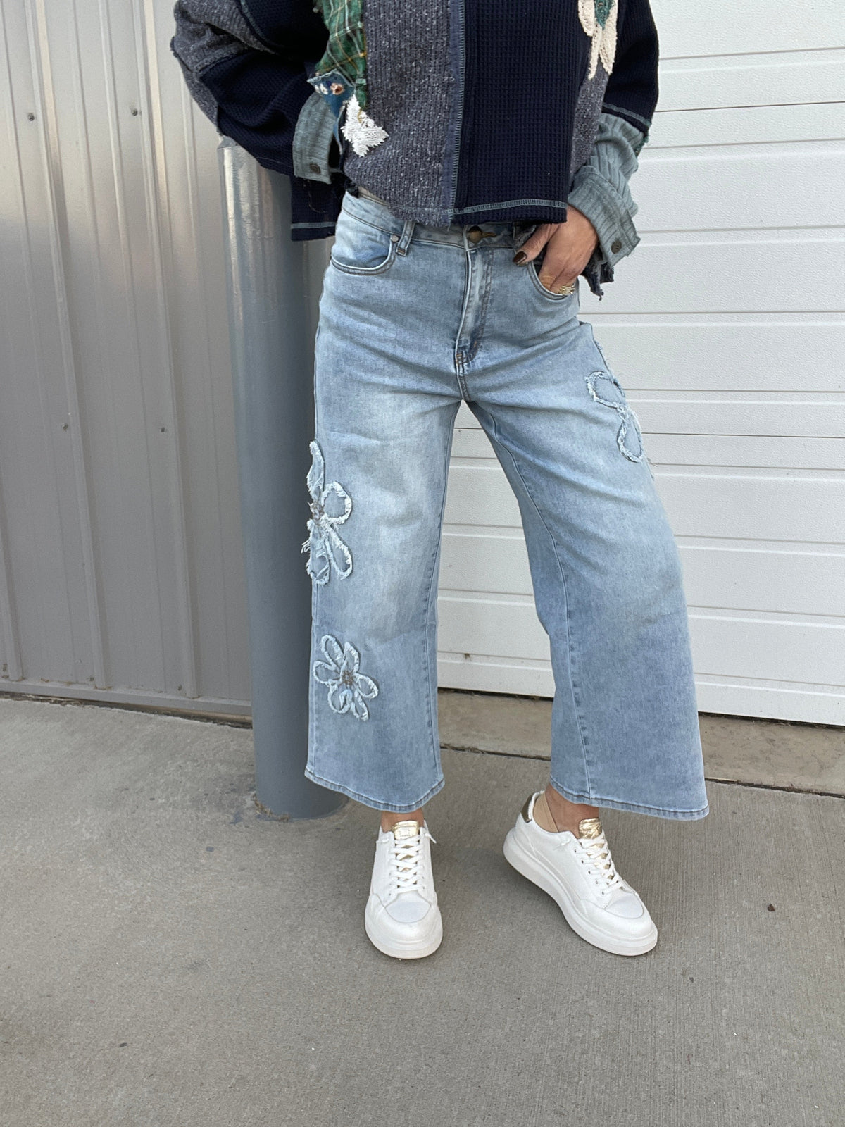 Garden Pick Flower Patch Jeans In 2 Colors: Blue, Black