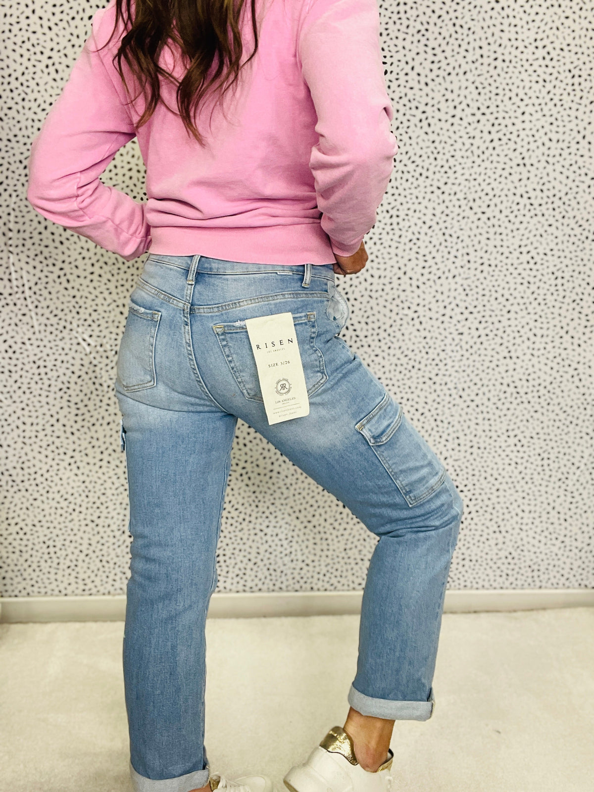 Risen Juniper High Rise Cargo Roll Up Jeans 659 In Light