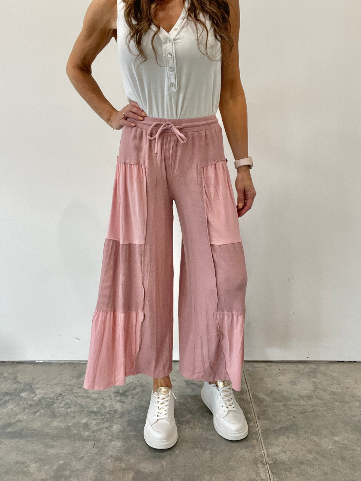 Pol A Little Bit Of Paradise Wide Leg Crop Pants In 5 Colors: Black, Grey, Pink, Mocha, Ivory
