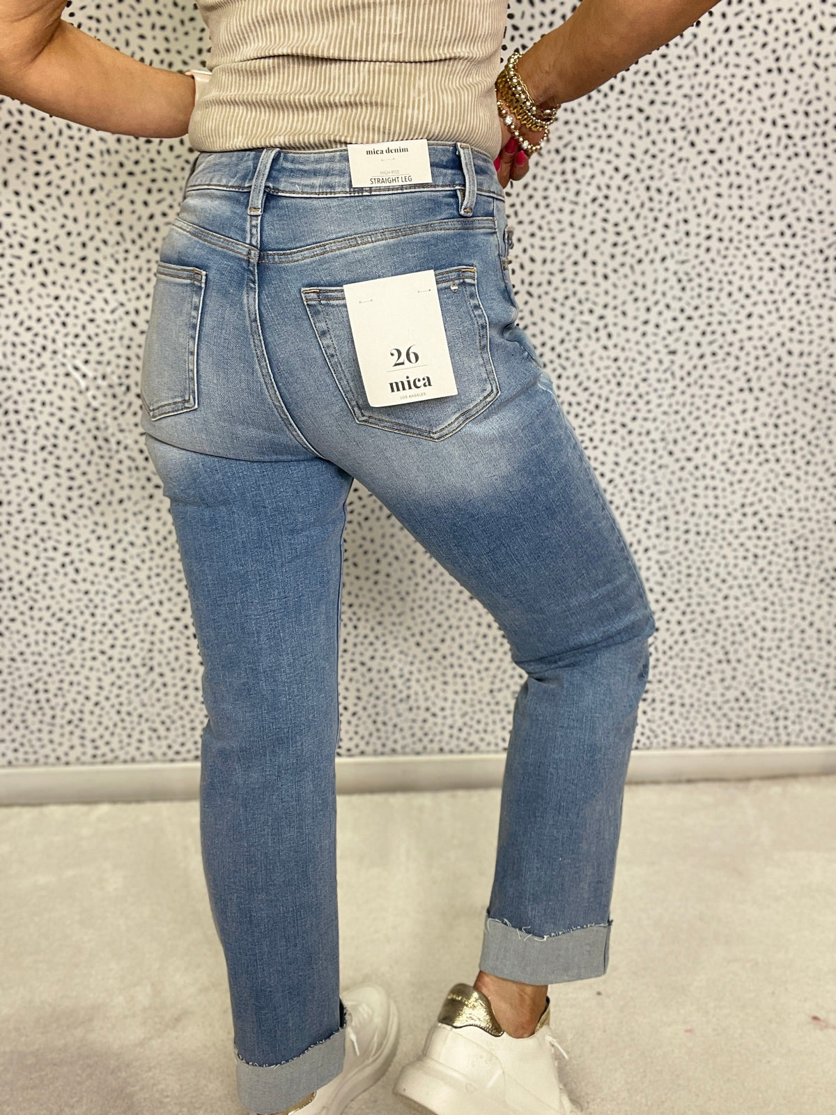 Mica Ava High Rise Straight Leg Cuffed Hem Jeans 286 In Queen Blue