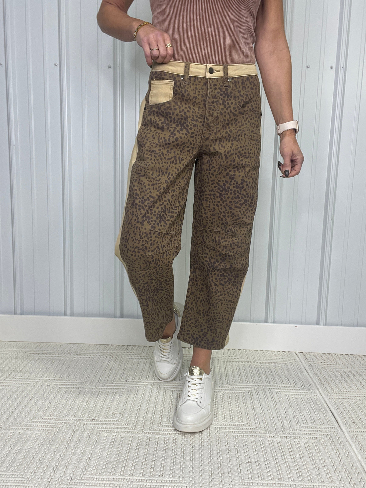 Bold Instincts Animal Printed Barrel Pants In Mocha