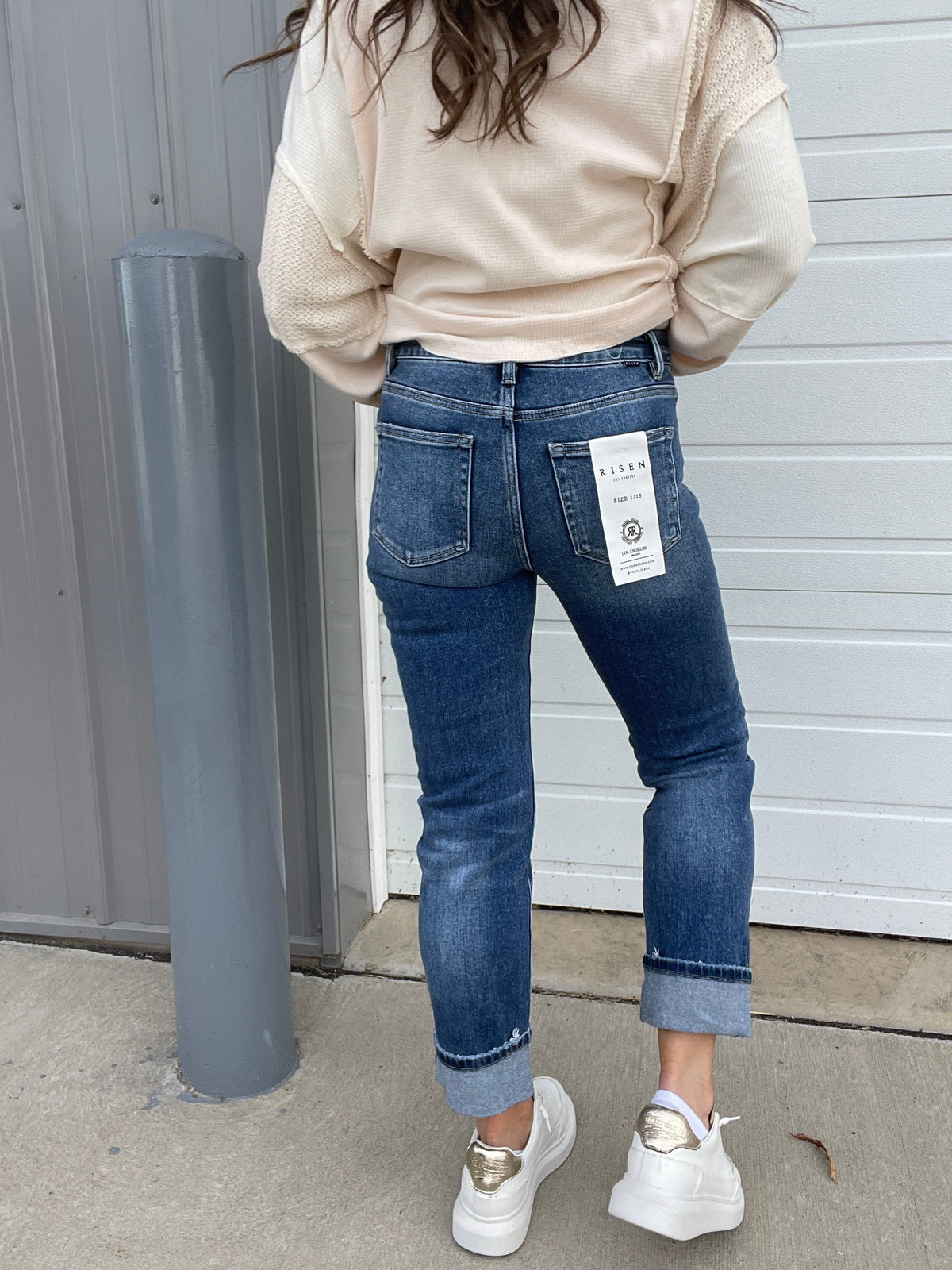 Risen Dina Tummy Control Non-Distressed Cuffed Straight Leg Jeans 941 In Dark