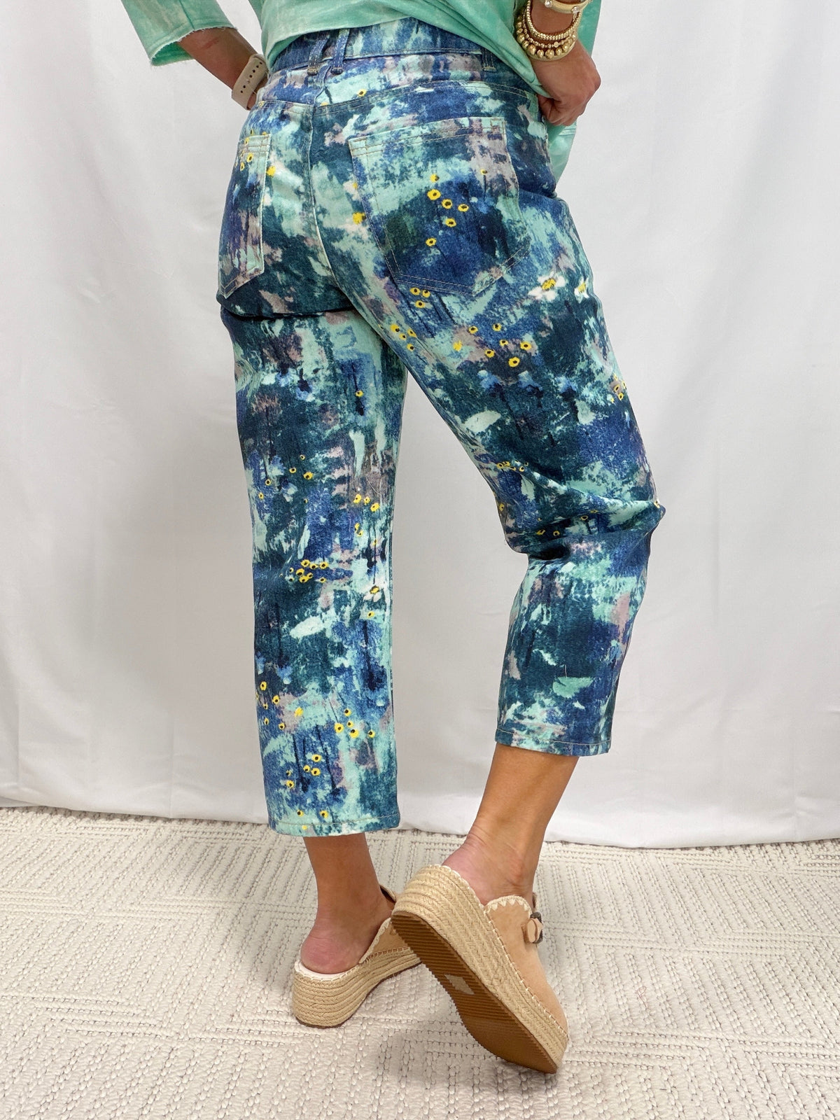 Oli & Hali Time To Fly Abstract Floral Print Jeans In Blue