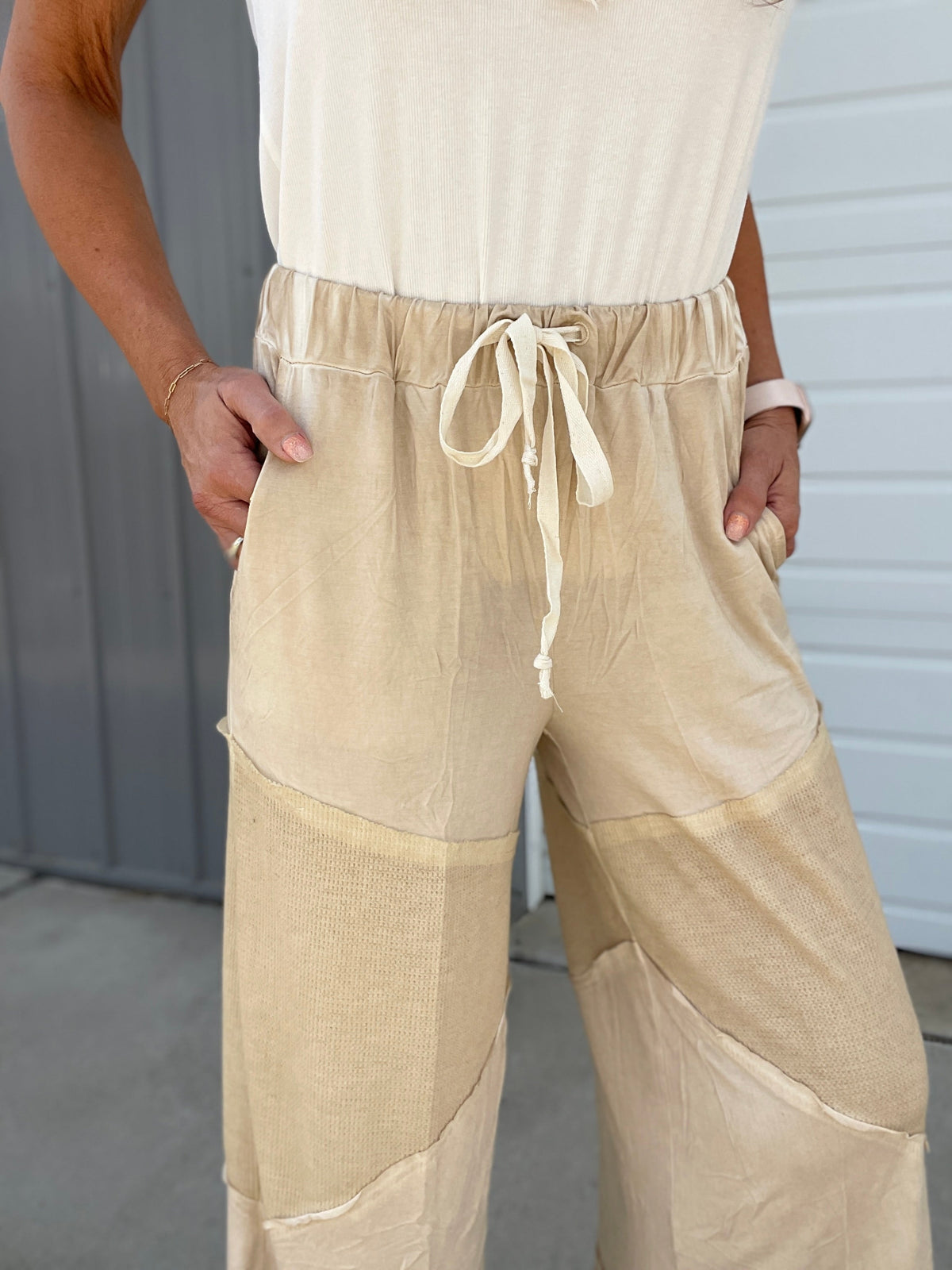 Pol Play Date Loose Wide Leg Cropped Pants In 7 Colors: Aqua, Lilac, Grey, Pink, Beige, Black, Desert Sage *Final Sale*