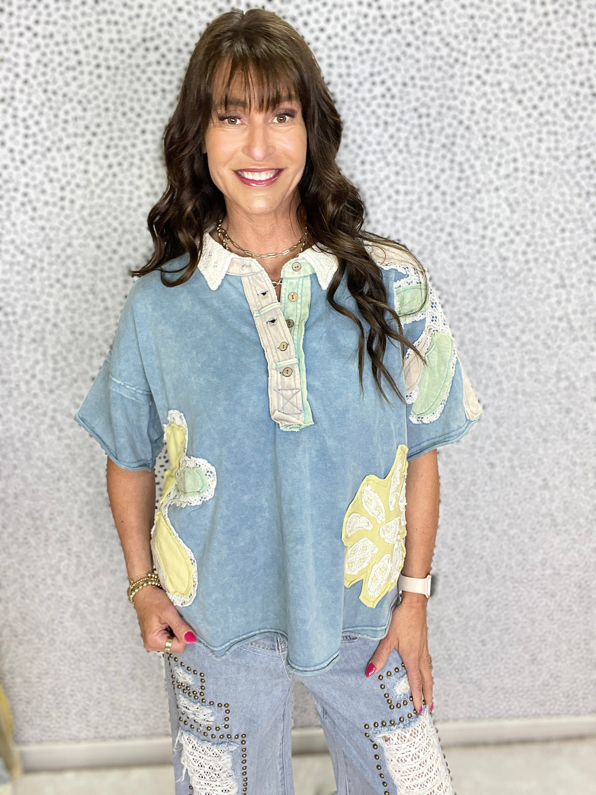 Oli & Hali Petal Perfect Patchwork Collard Top In 2 Colors *Final Sale*