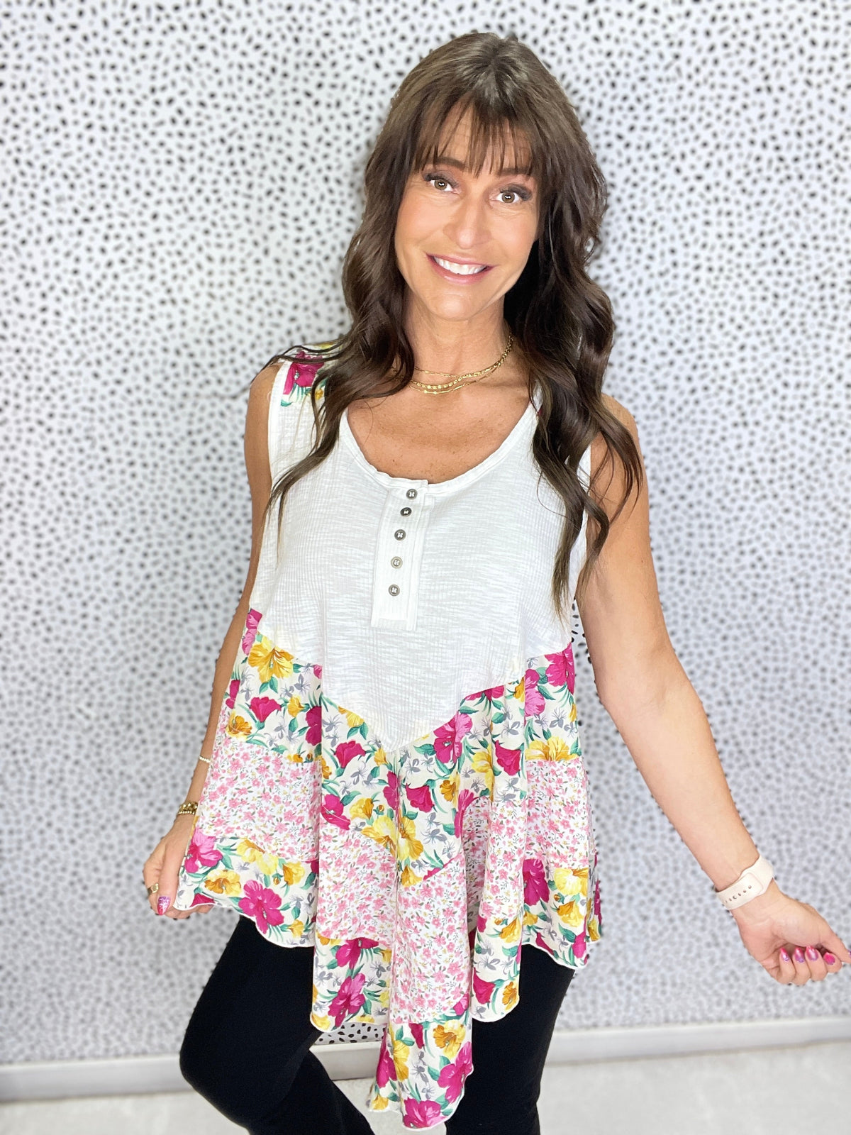 POL Singing My Name Sleeveless Knit Floral Print Top In Ivory *Final Sale*