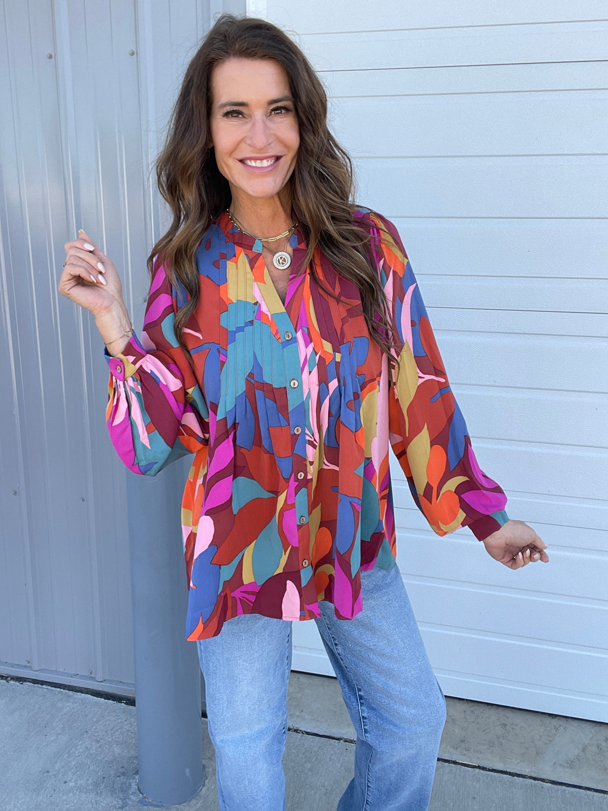 Day Is Bright Button Down Top In 3 Colors: Magenta, Mocha, Peach *Final Sale*