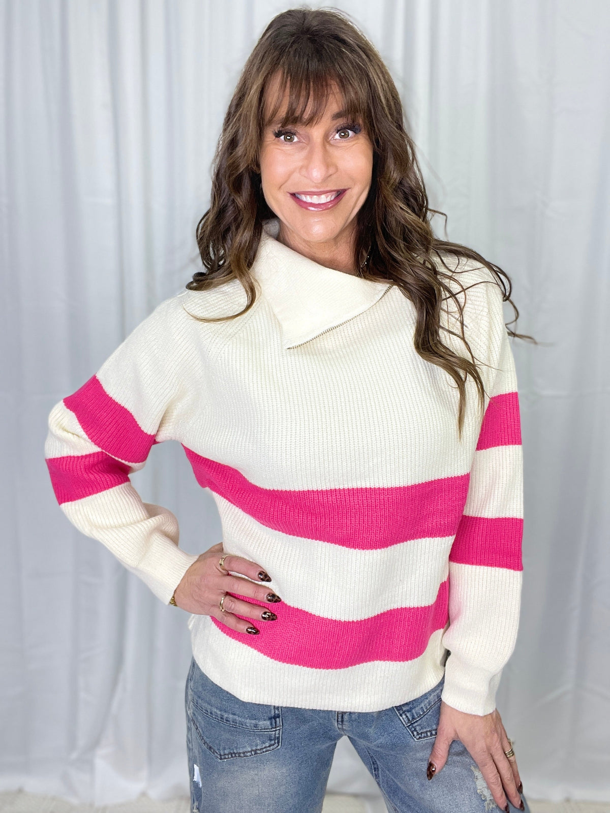 POL Goal Setter Long Sleeve Sweater In Cream *Final Sale*