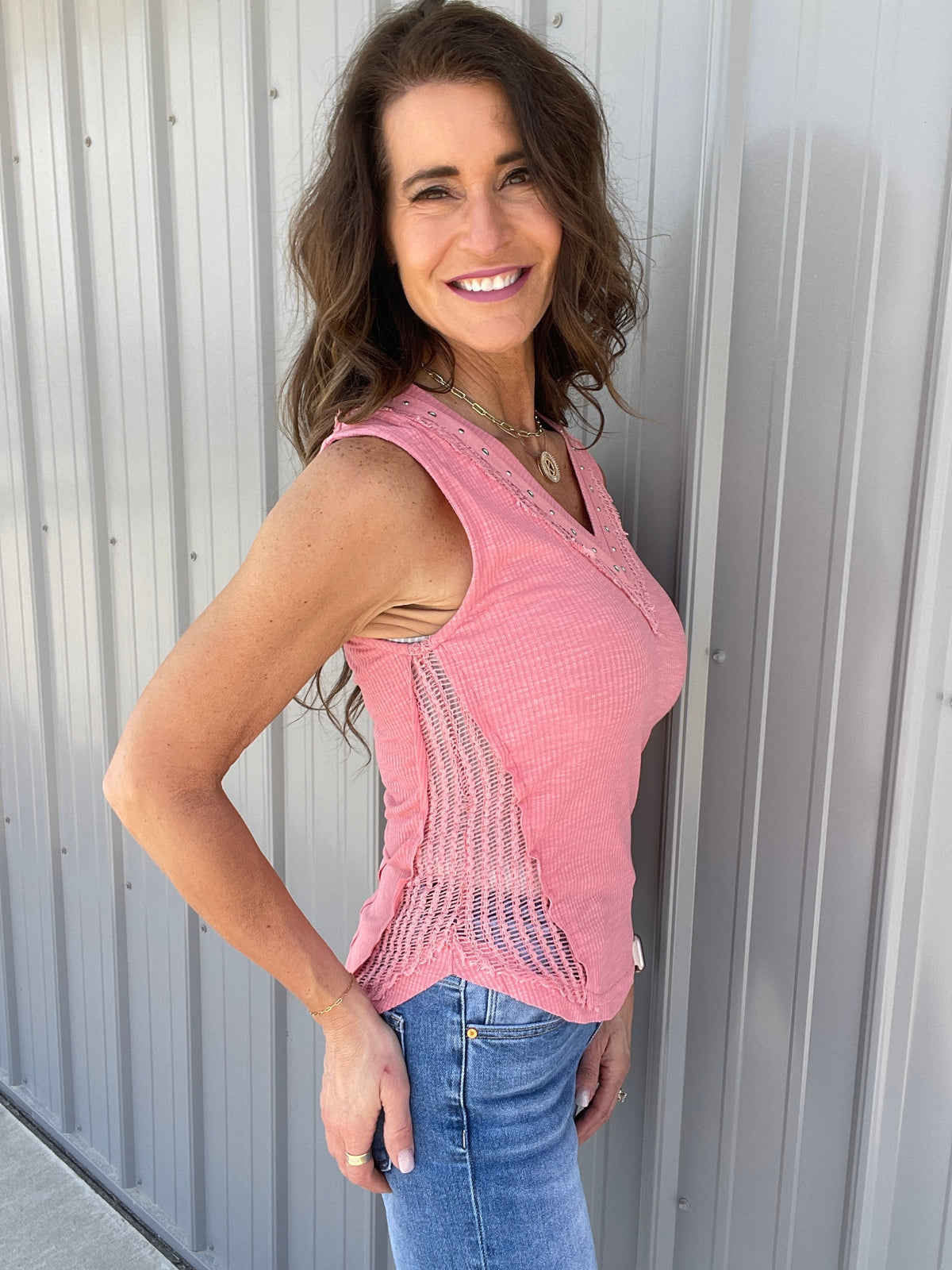 Pol Rock And Roll Sleeveless Top In Rose *Final Sale*