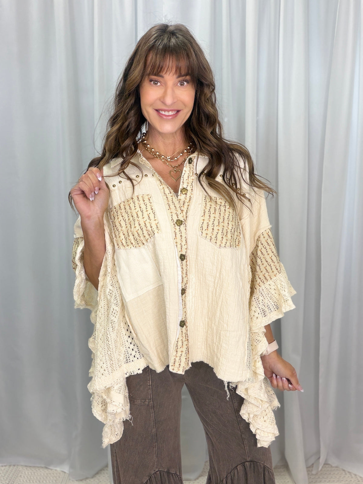 POL Prairie Bliss Ruffled Sleeve Top In Natural *Final Sale*