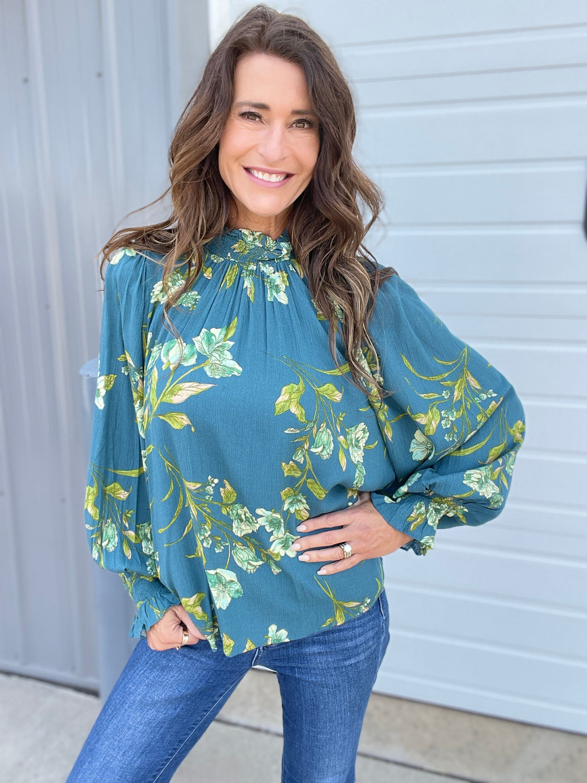 Where Have You Been Mock Neck Blouse In 3 Colors: Golden, Teal. Plum *Final Sale*