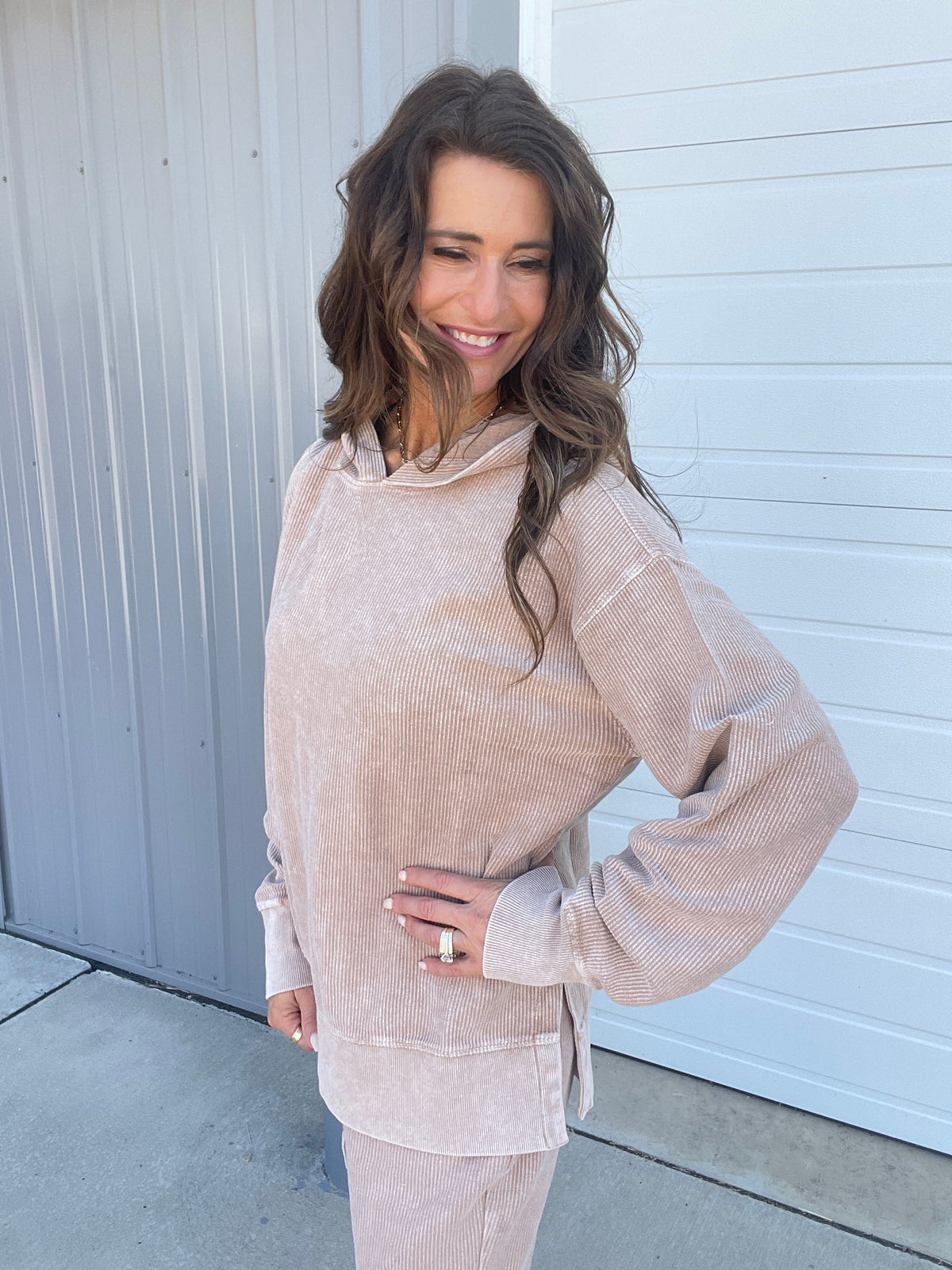 Snow Washed Corded Hoodie In 3 Colors: Black, Light Mocha, Light Purple
