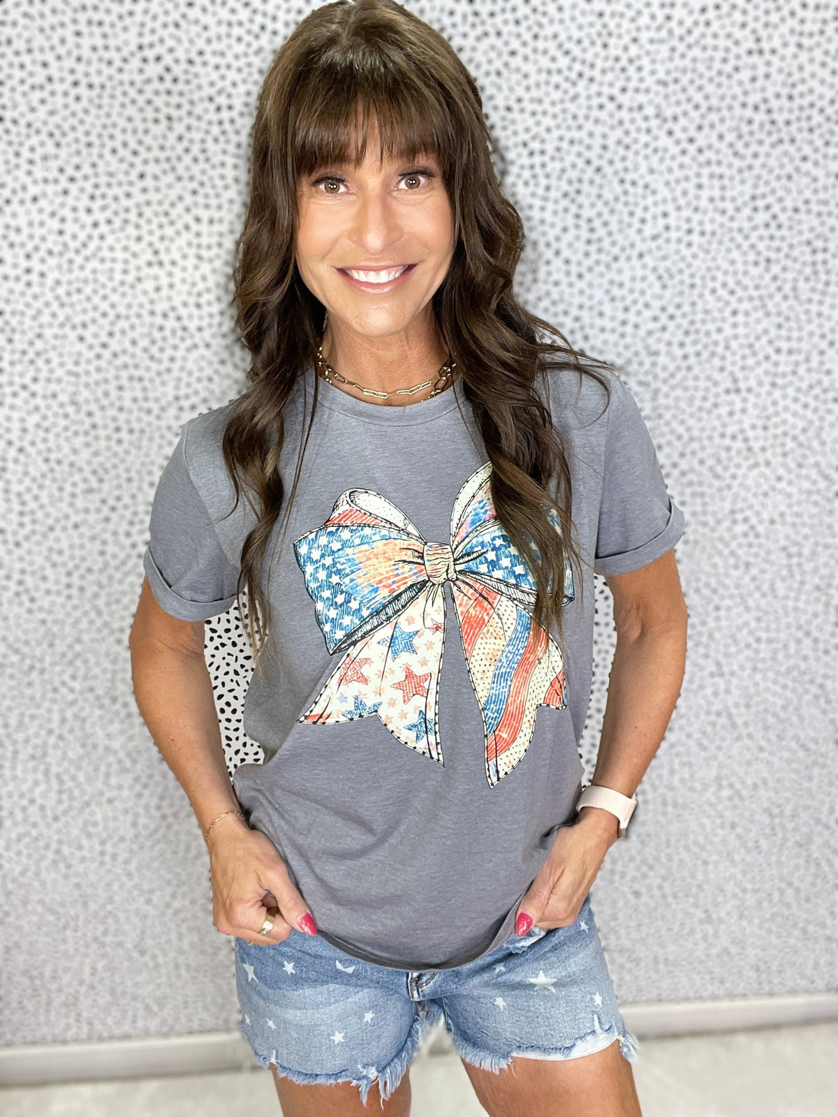 Gracie P Patriotic Charm Bow Graphic Tee