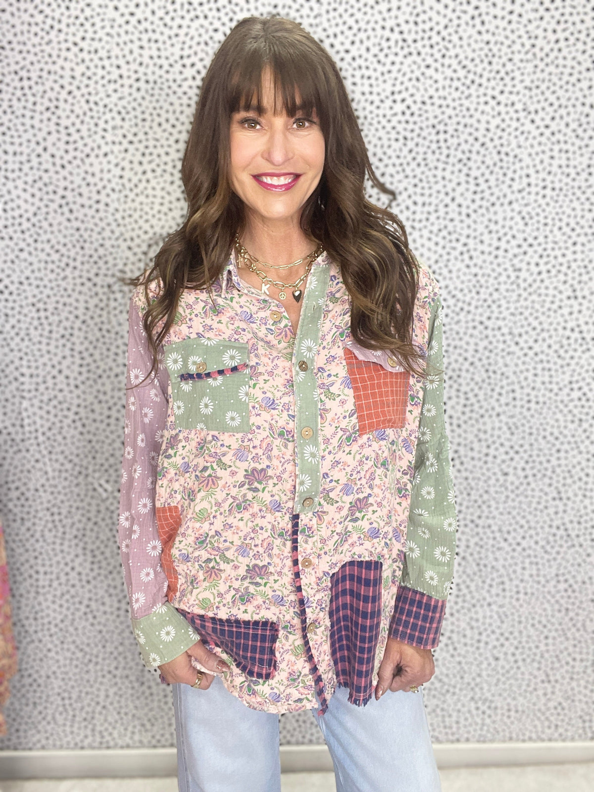 Dancing In The Rain Mixed Multi Colored Button Front Shirt