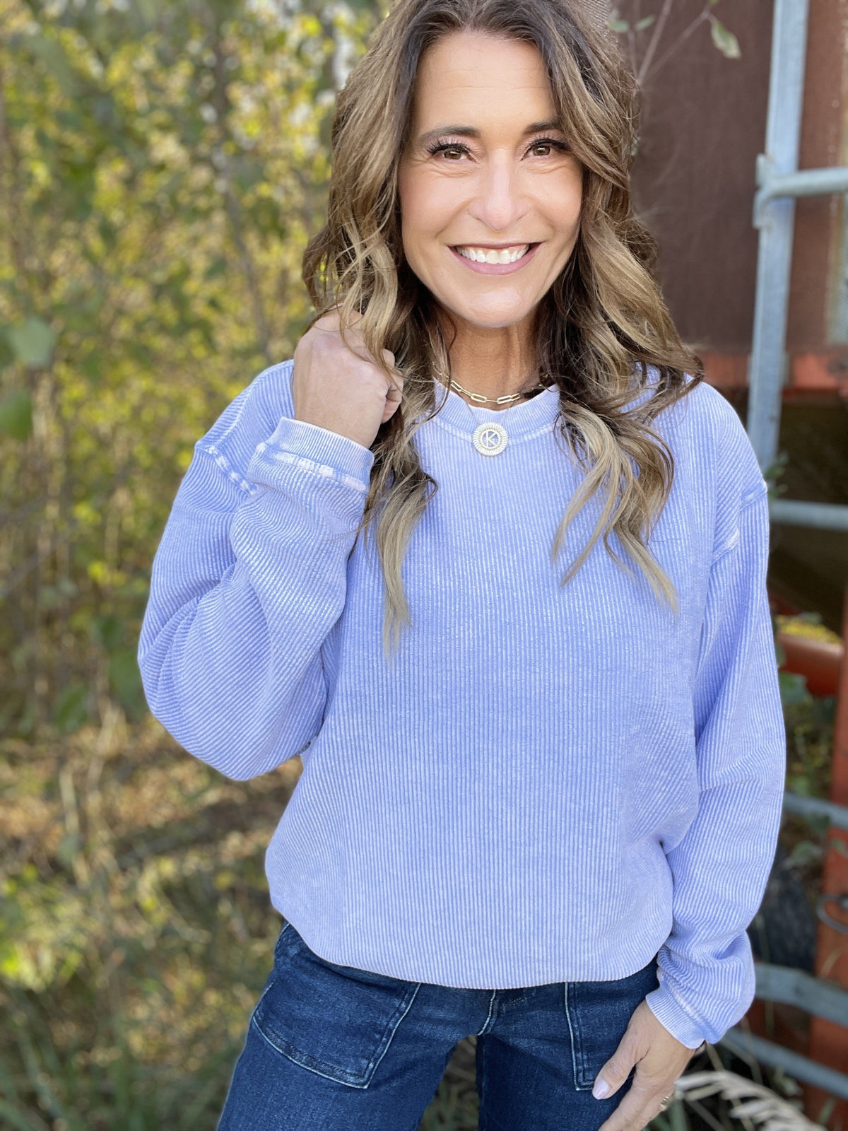 Snow Washed Essential Corded Crew Sweatshirt in Royal